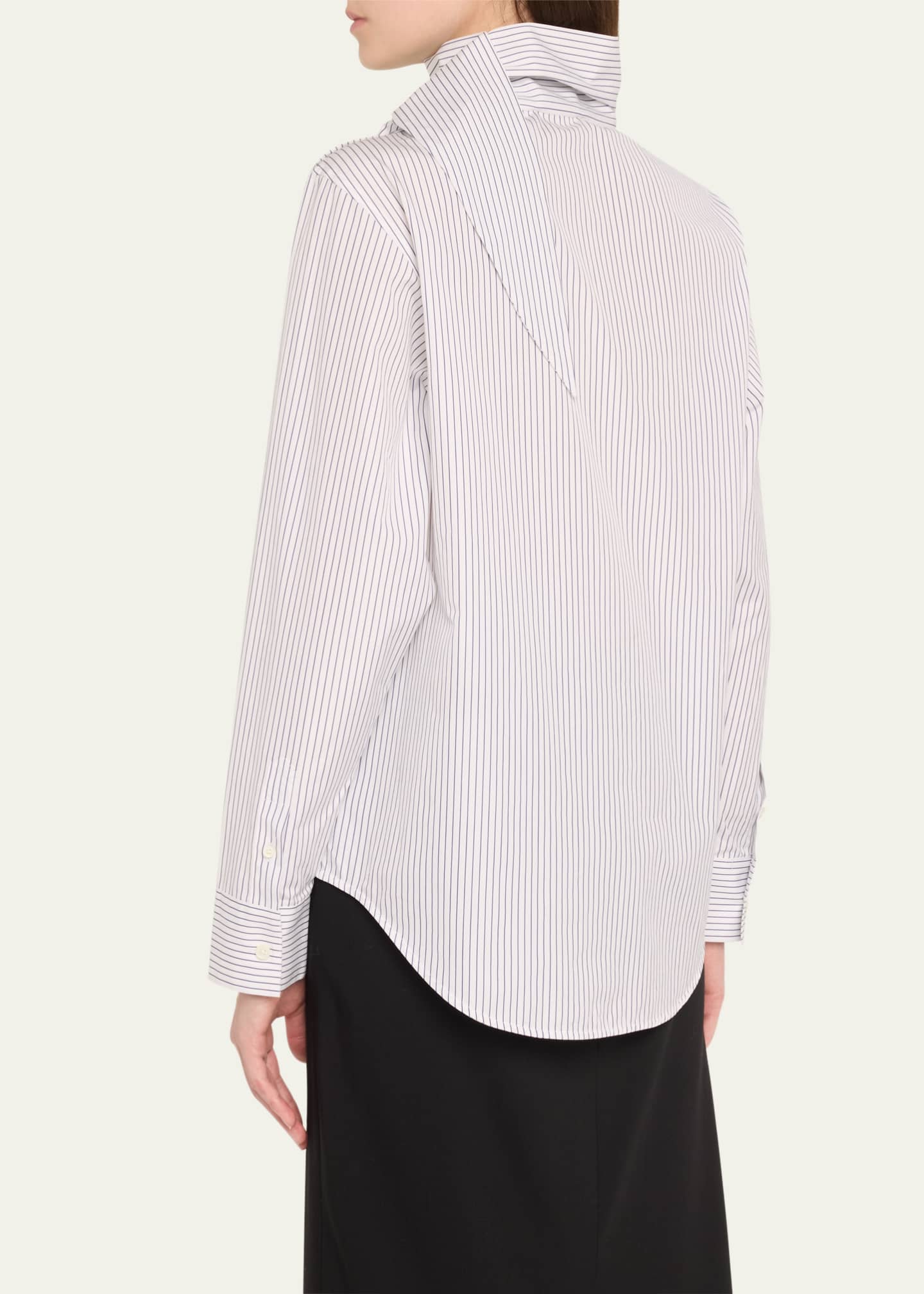 TEURN STUDIOS Pinstripe Poplin Tie-Neck Blouse Image 3 of 5