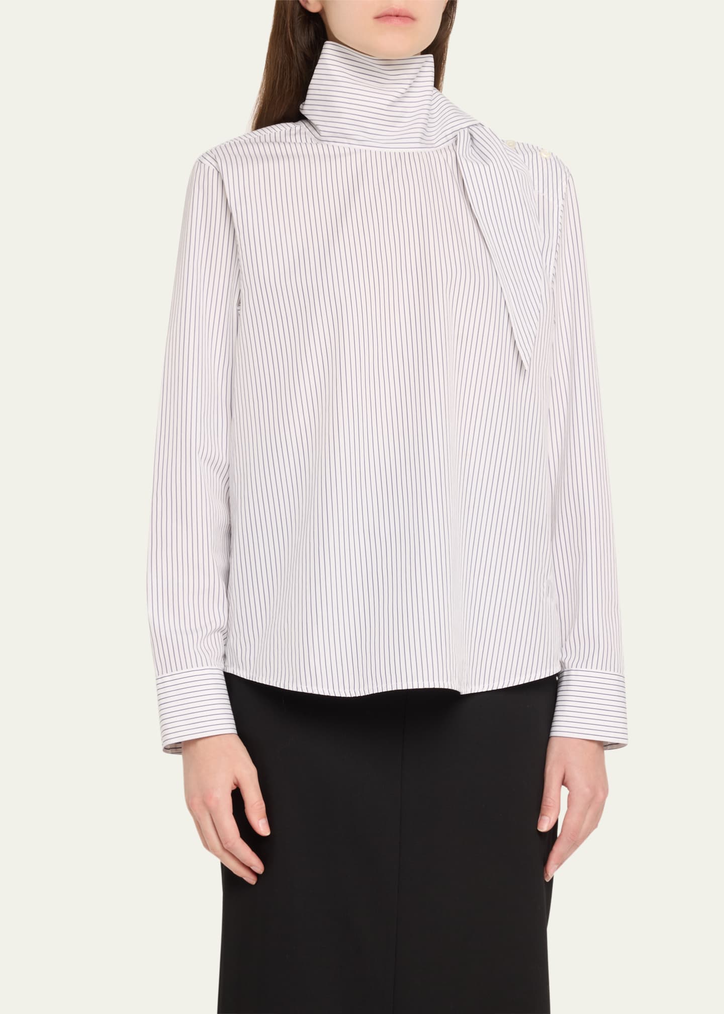 TEURN STUDIOS Pinstripe Poplin Tie-Neck Blouse Image 4 of 5
