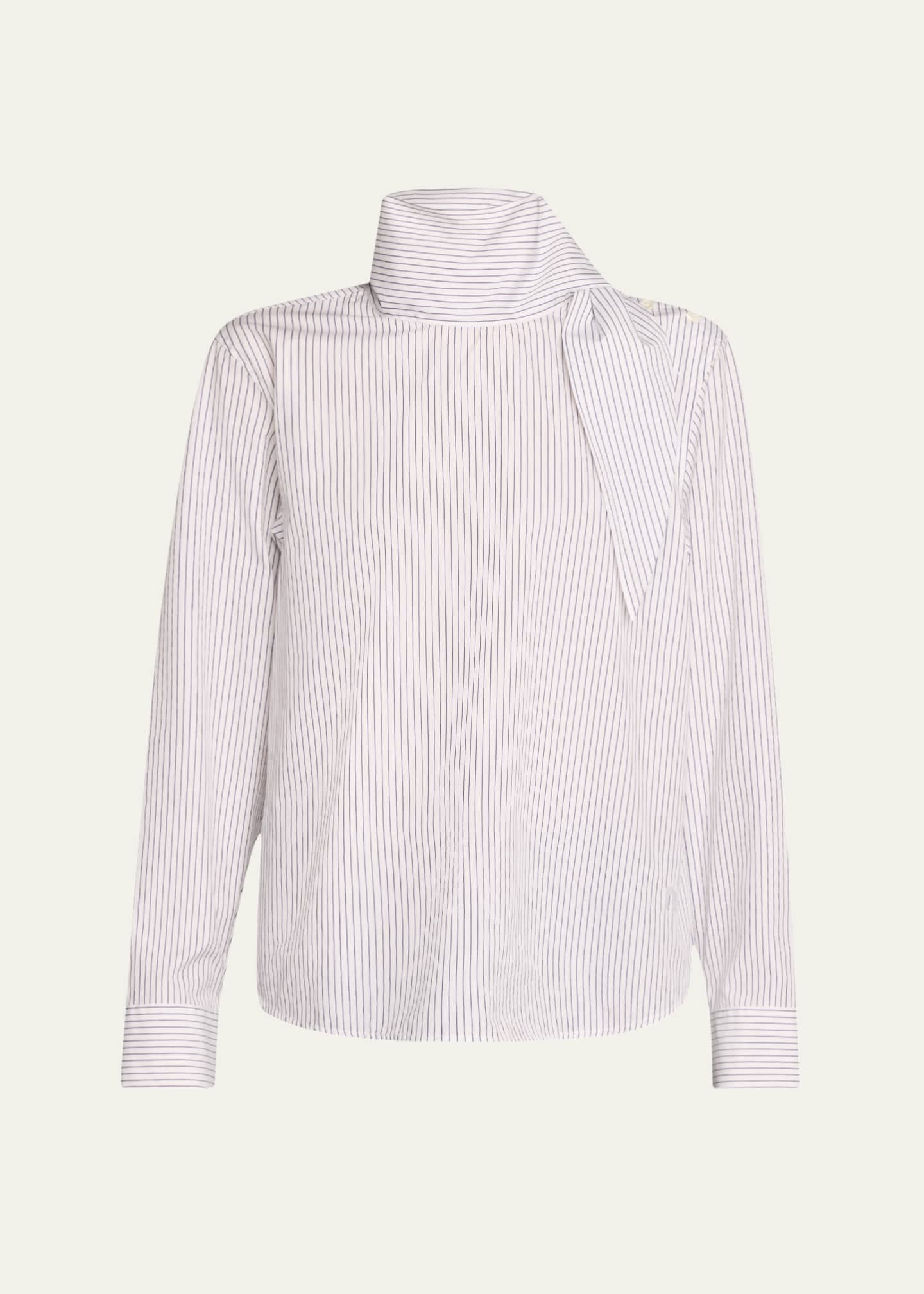 TEURN STUDIOS Pinstripe Poplin Tie-Neck Blouse Image 1 of 5