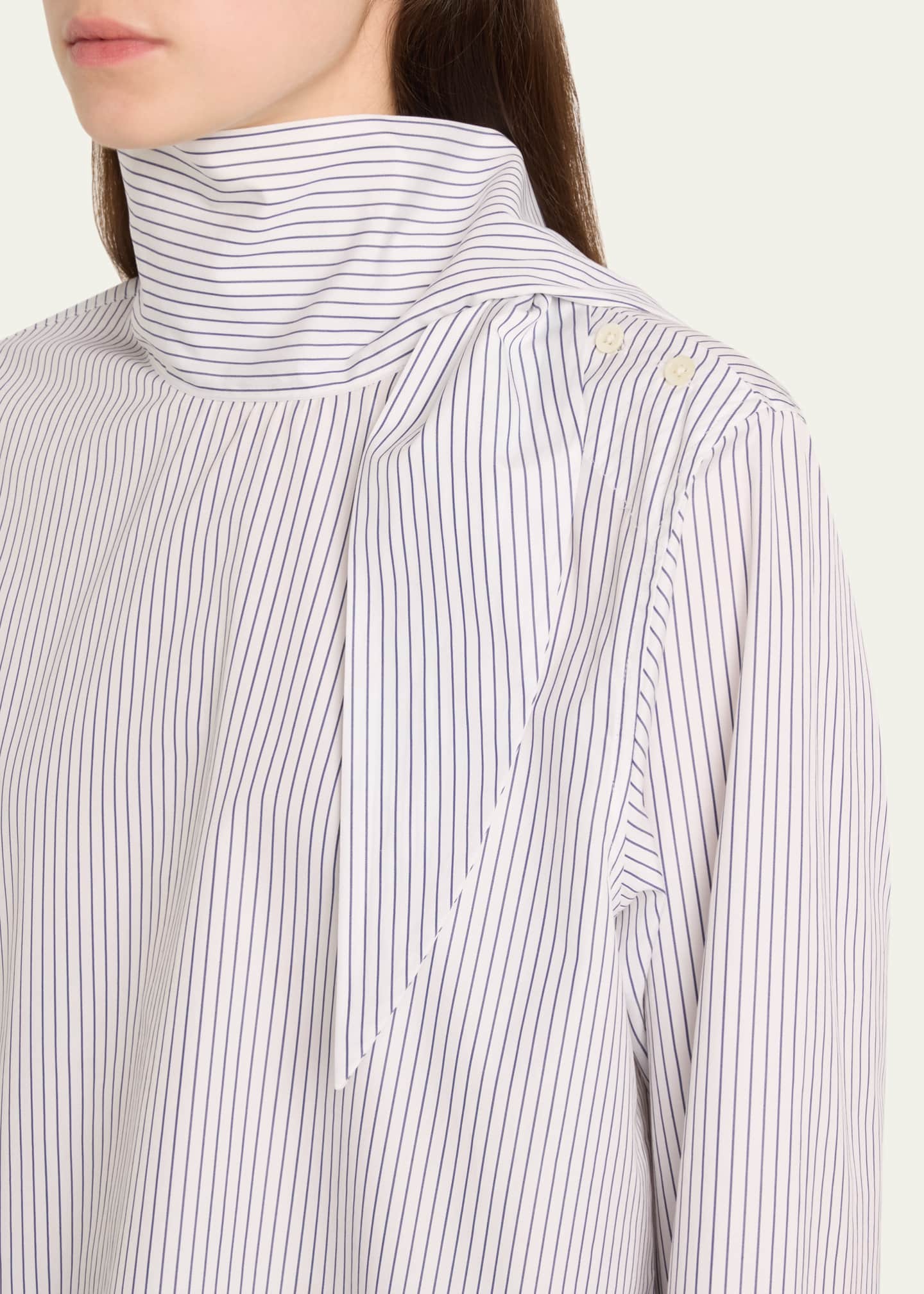 TEURN STUDIOS Pinstripe Poplin Tie-Neck Blouse Image 5 of 5