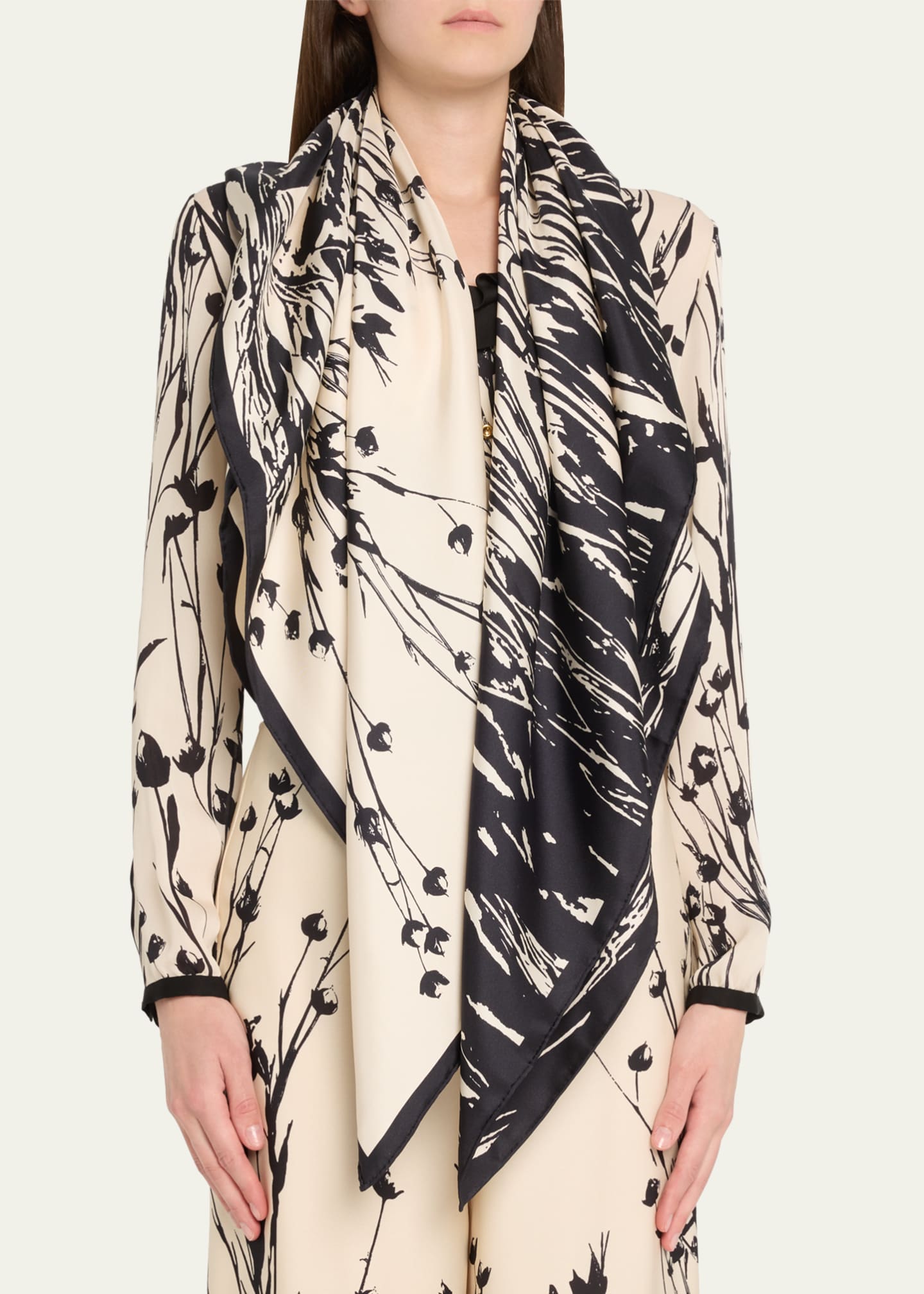 Loro Piana Campo Di Lino Floral-Print Silk Scarf Image 3 of 3