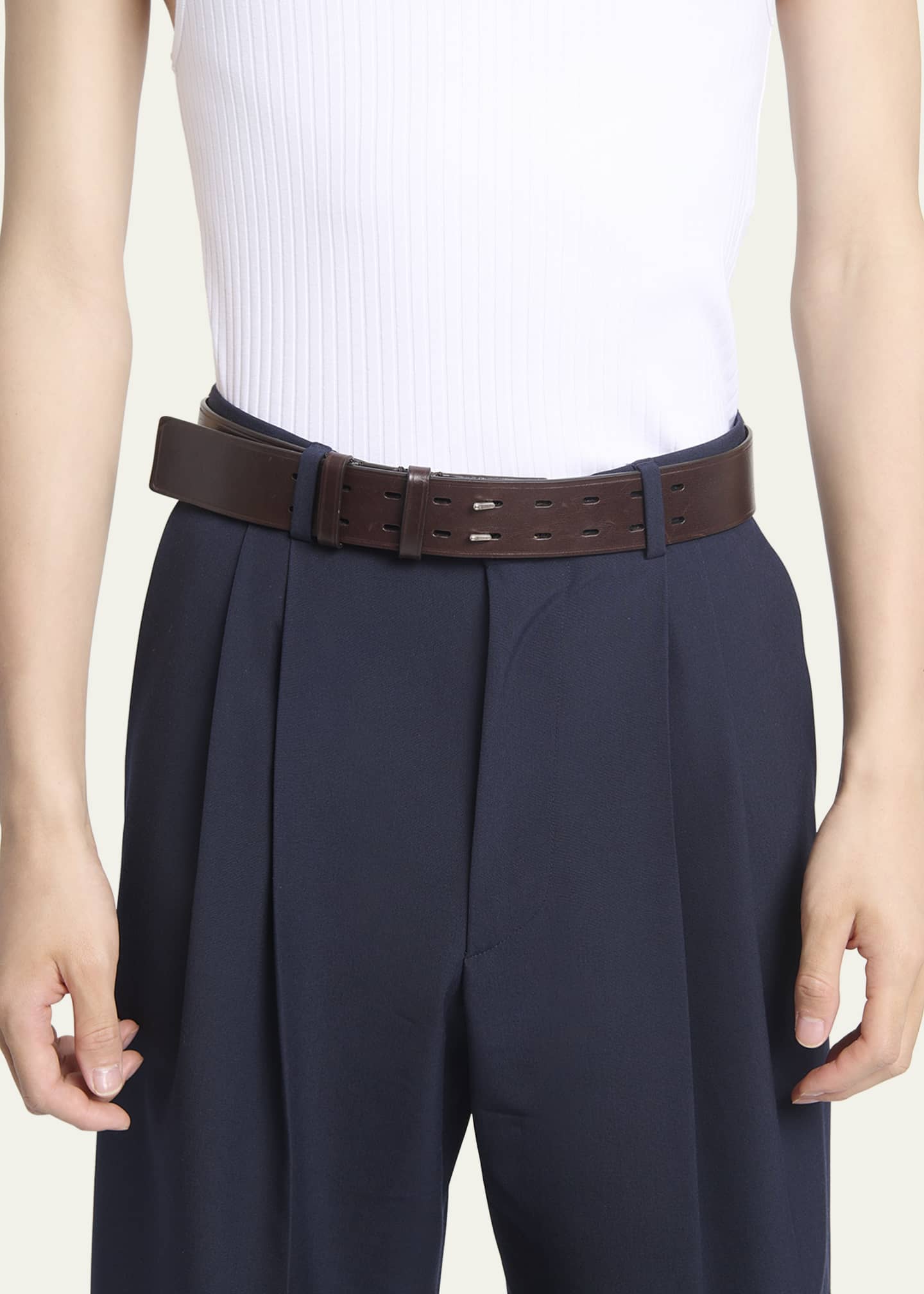 Dries Van Noten Men's Double-Prong Calf Leather Belt Image 2 of 2