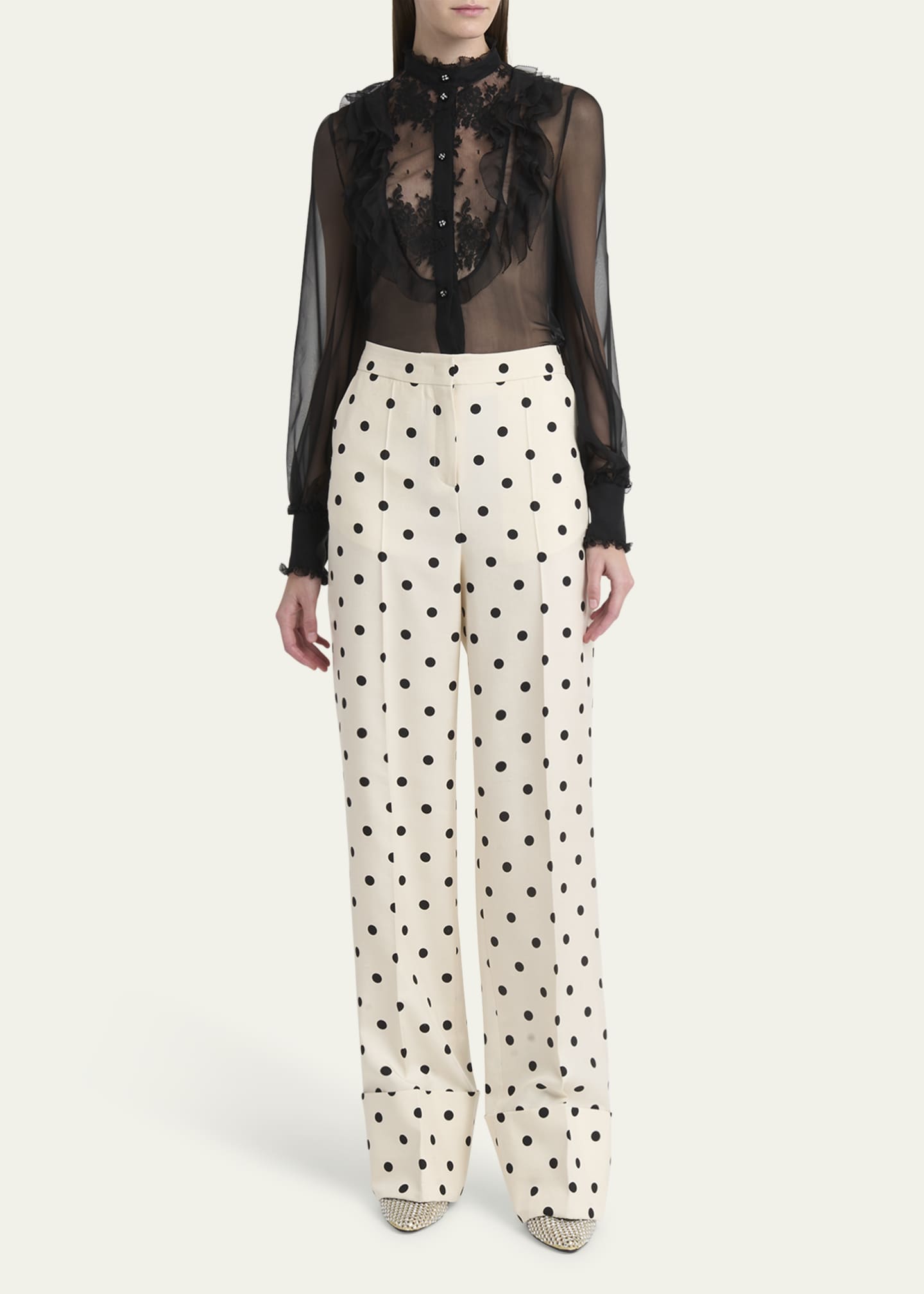 Valentino Garavani Polka Dot Straight Leg Silk Trousers Image 2 of 5