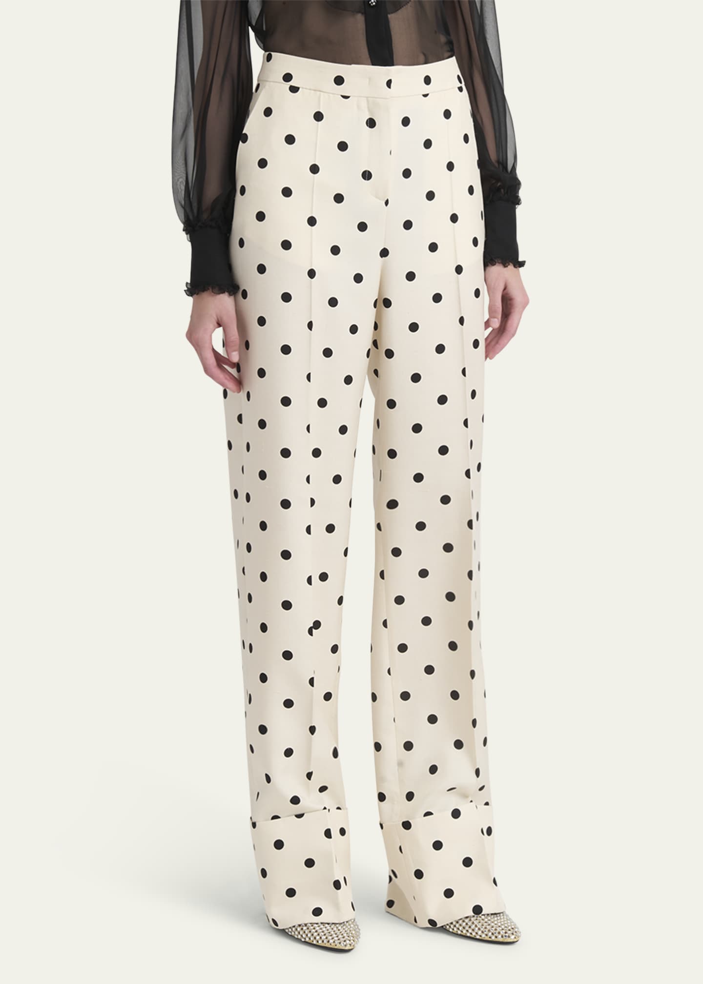 Valentino Garavani Polka Dot Straight Leg Silk Trousers Image 4 of 5