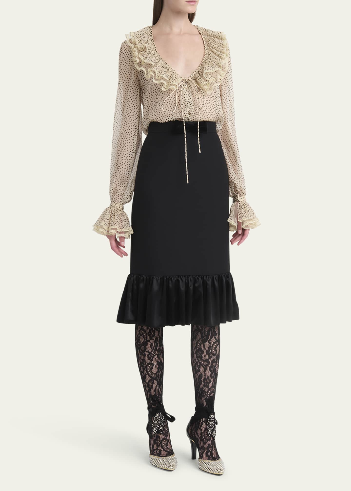 Valentino Garavani Micro Polka Dot Ruffle Chiffon Blouse Image 2 of 5