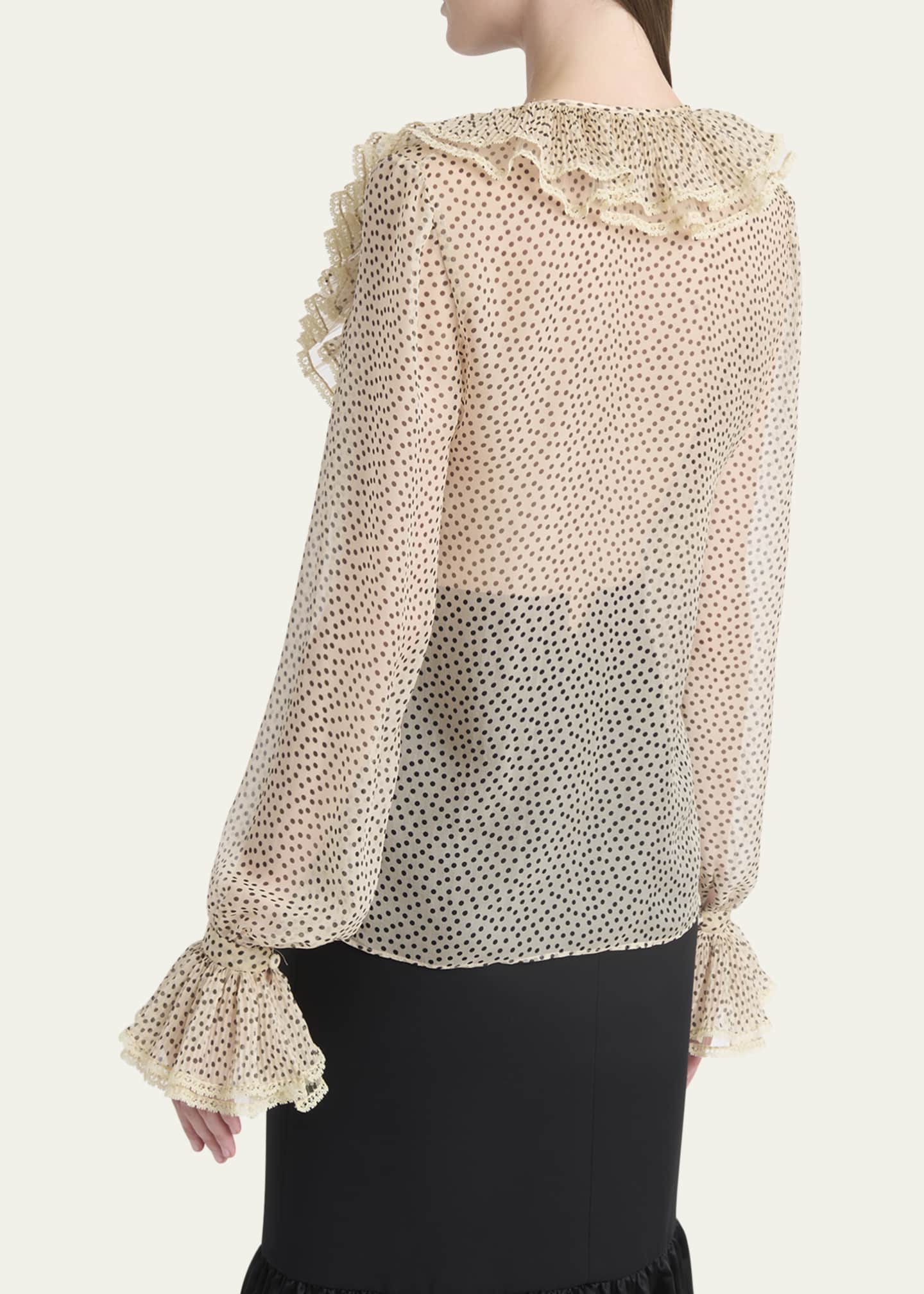 Valentino Garavani Micro Polka Dot Ruffle Chiffon Blouse Image 3 of 5