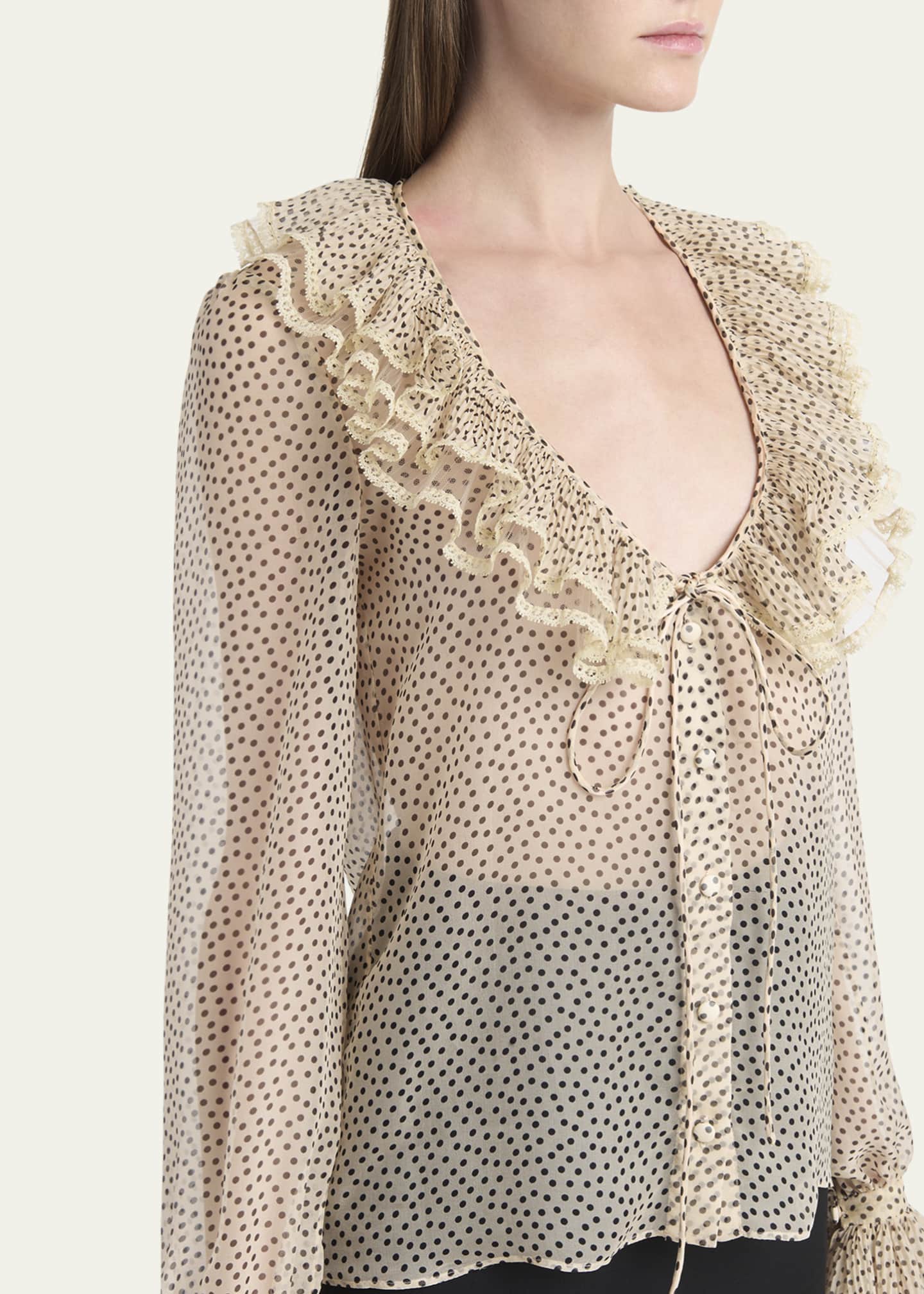 Valentino Garavani Micro Polka Dot Ruffle Chiffon Blouse Image 5 of 5