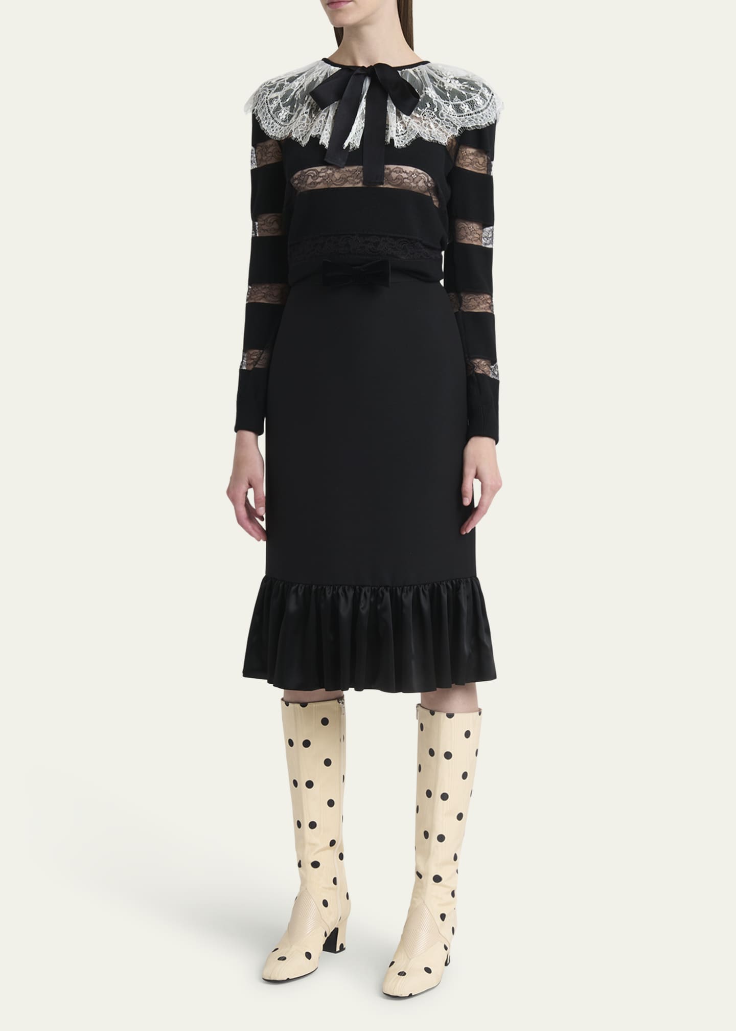 Valentino Garavani Lace Striped Wool Sweater Image 2 of 5