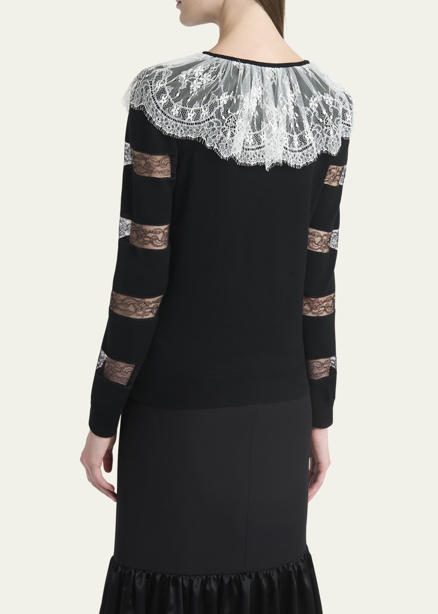 Valentino Garavani Lace Striped Wool Sweater Image 3 of 5