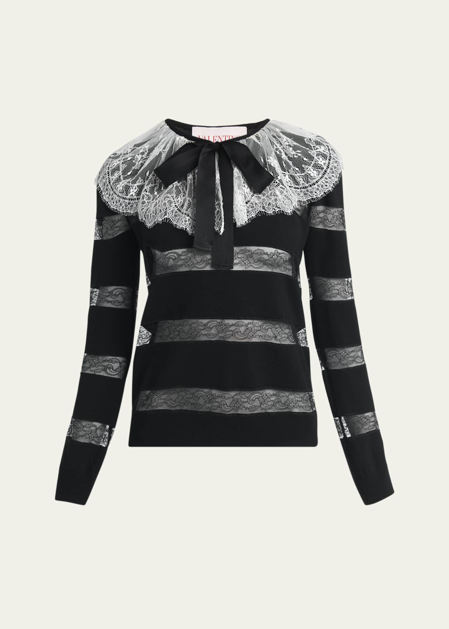 Valentino Garavani Lace Striped Wool Sweater Image 1 of 5