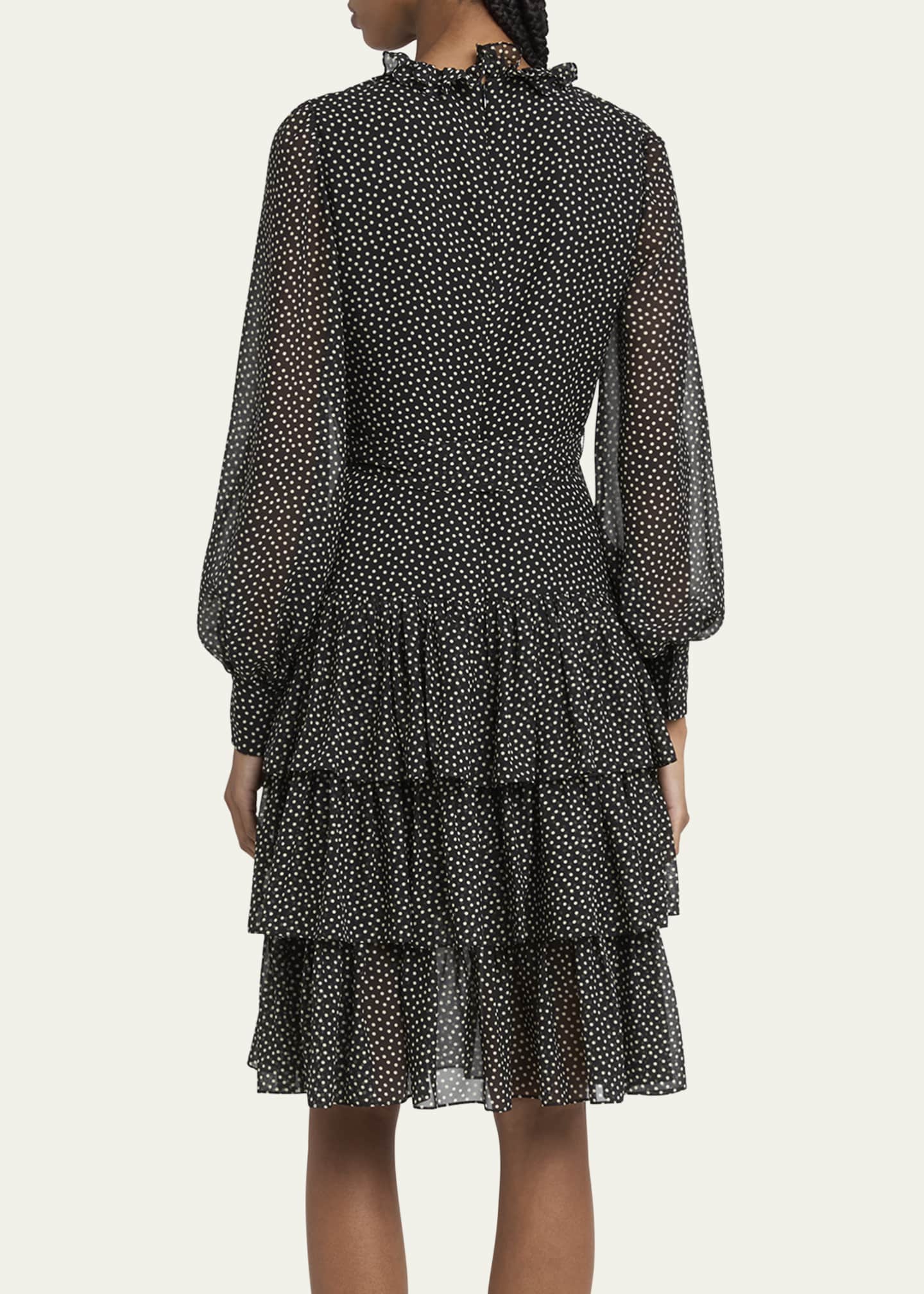 Valentino Garavani Polka Dot Tiered Georgette Self-Tie Short Dress Image 3 of 5