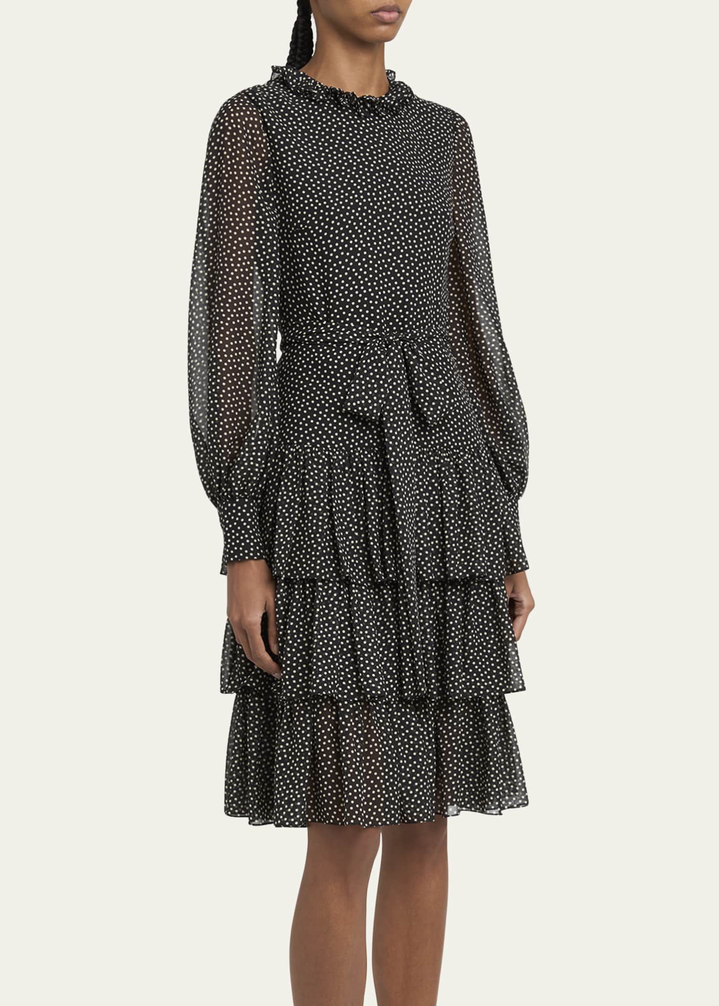 Valentino Garavani Polka Dot Tiered Georgette Self-Tie Short Dress Image 4 of 5