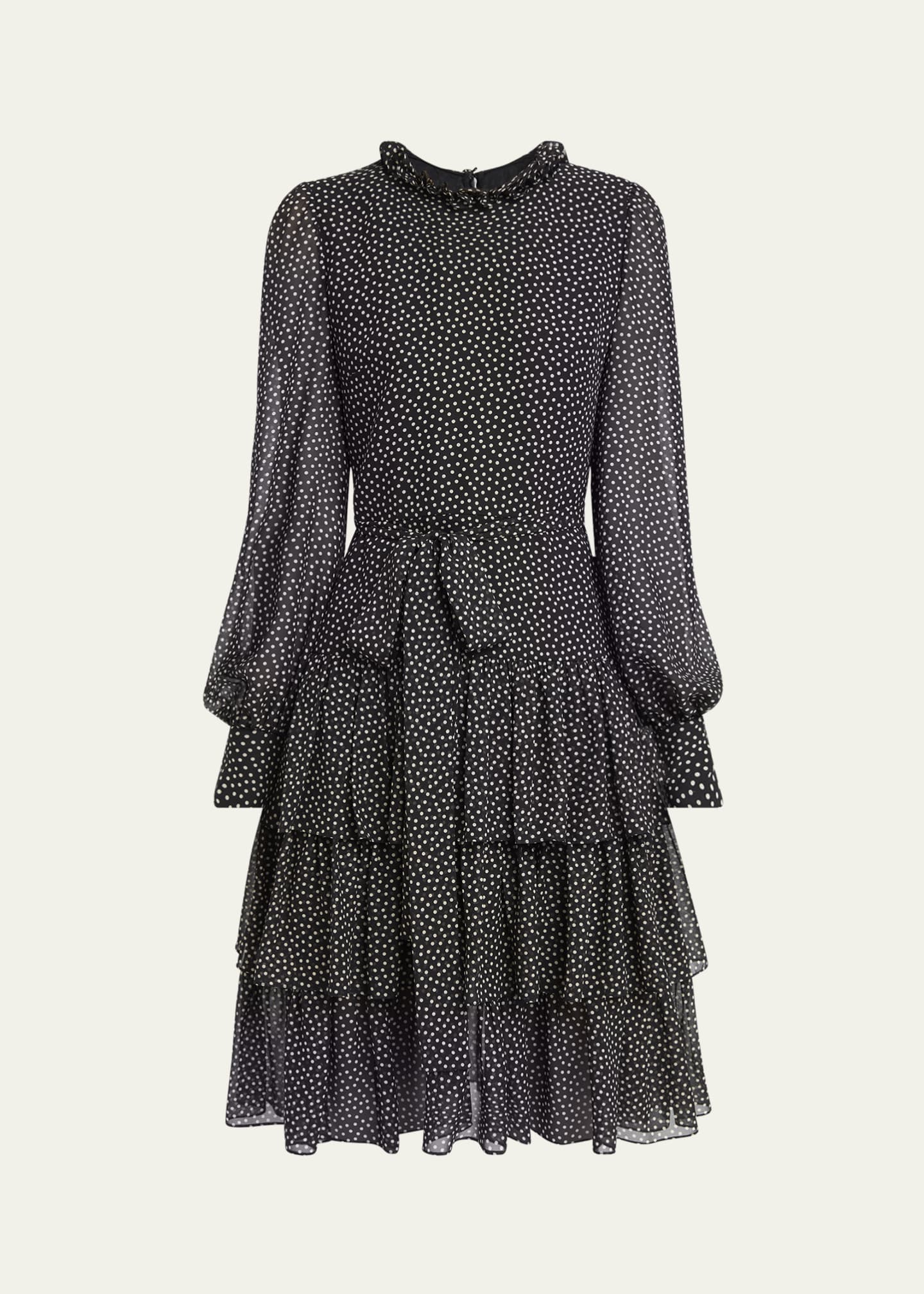 Valentino Garavani Polka Dot Tiered Georgette Self-Tie Short Dress Image 1 of 5