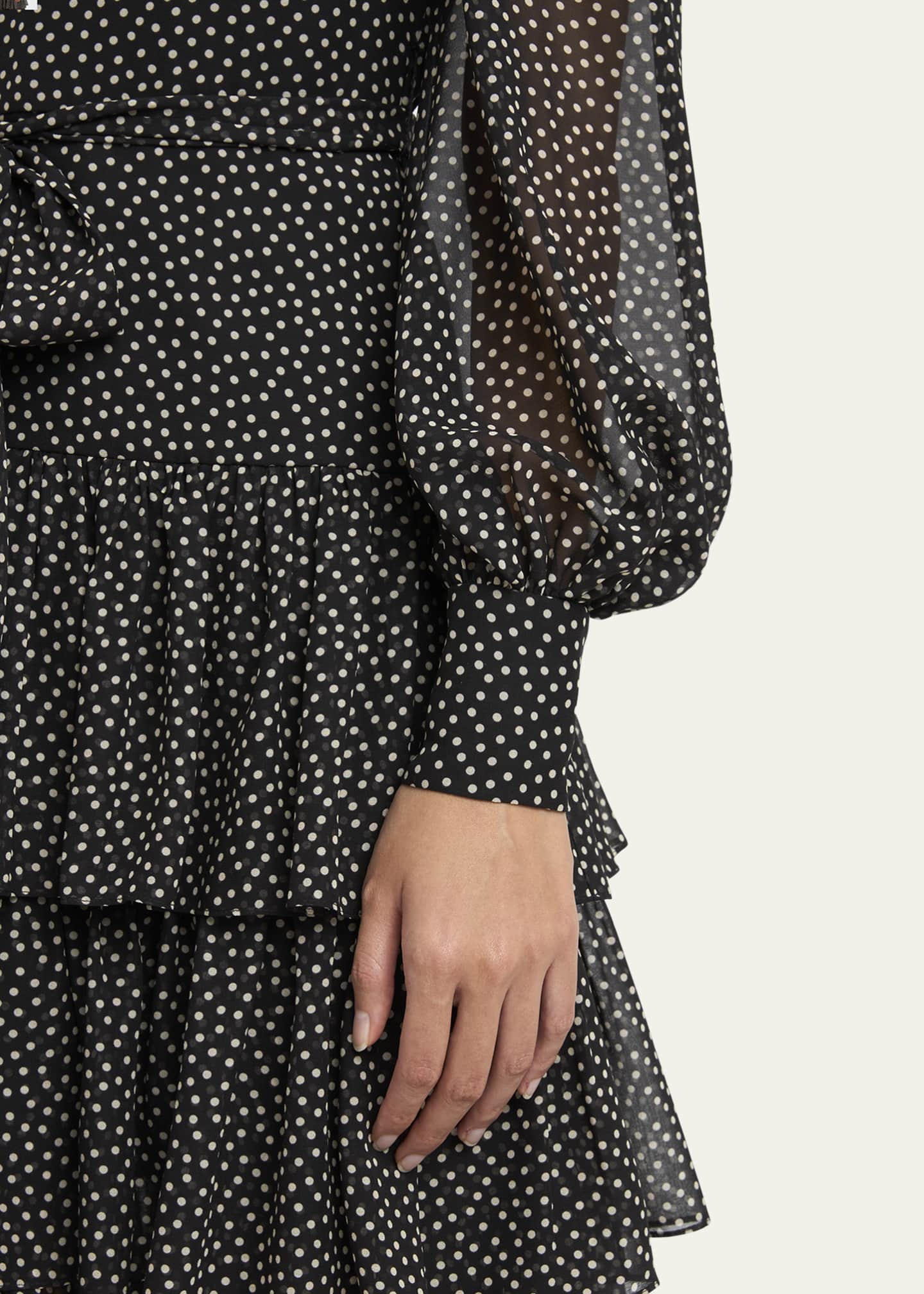 Valentino Garavani Polka Dot Tiered Georgette Self-Tie Short Dress Image 5 of 5