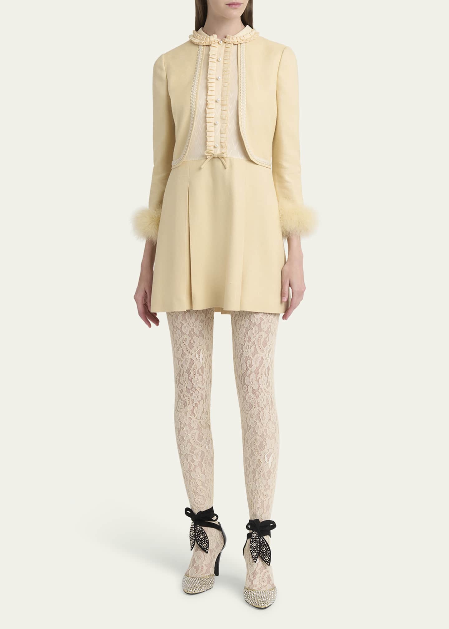 Valentino Garavani Layered Ruffle Feather Cuff Mini Dress Image 2 of 5