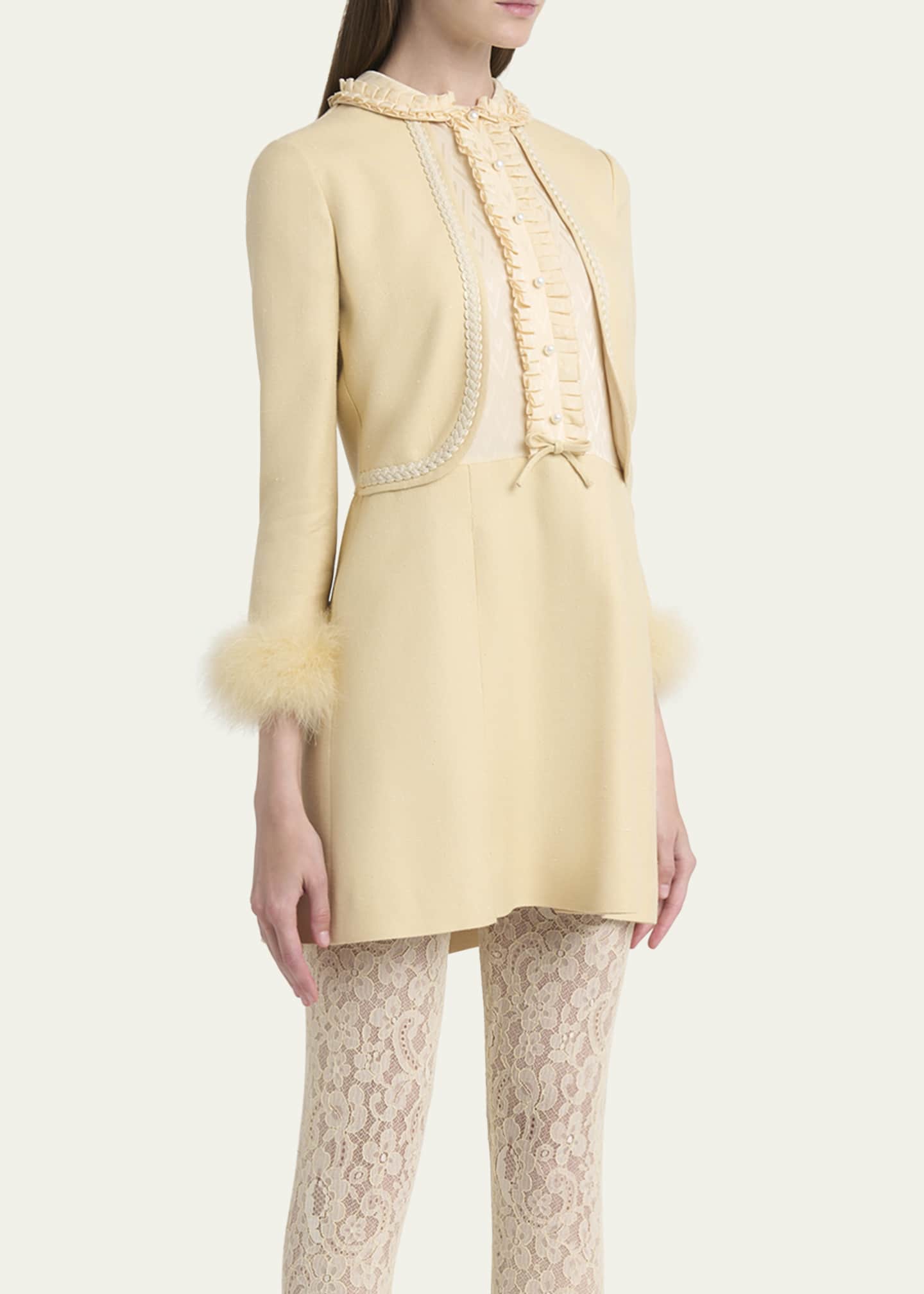 Valentino Garavani Layered Ruffle Feather Cuff Mini Dress Image 4 of 5