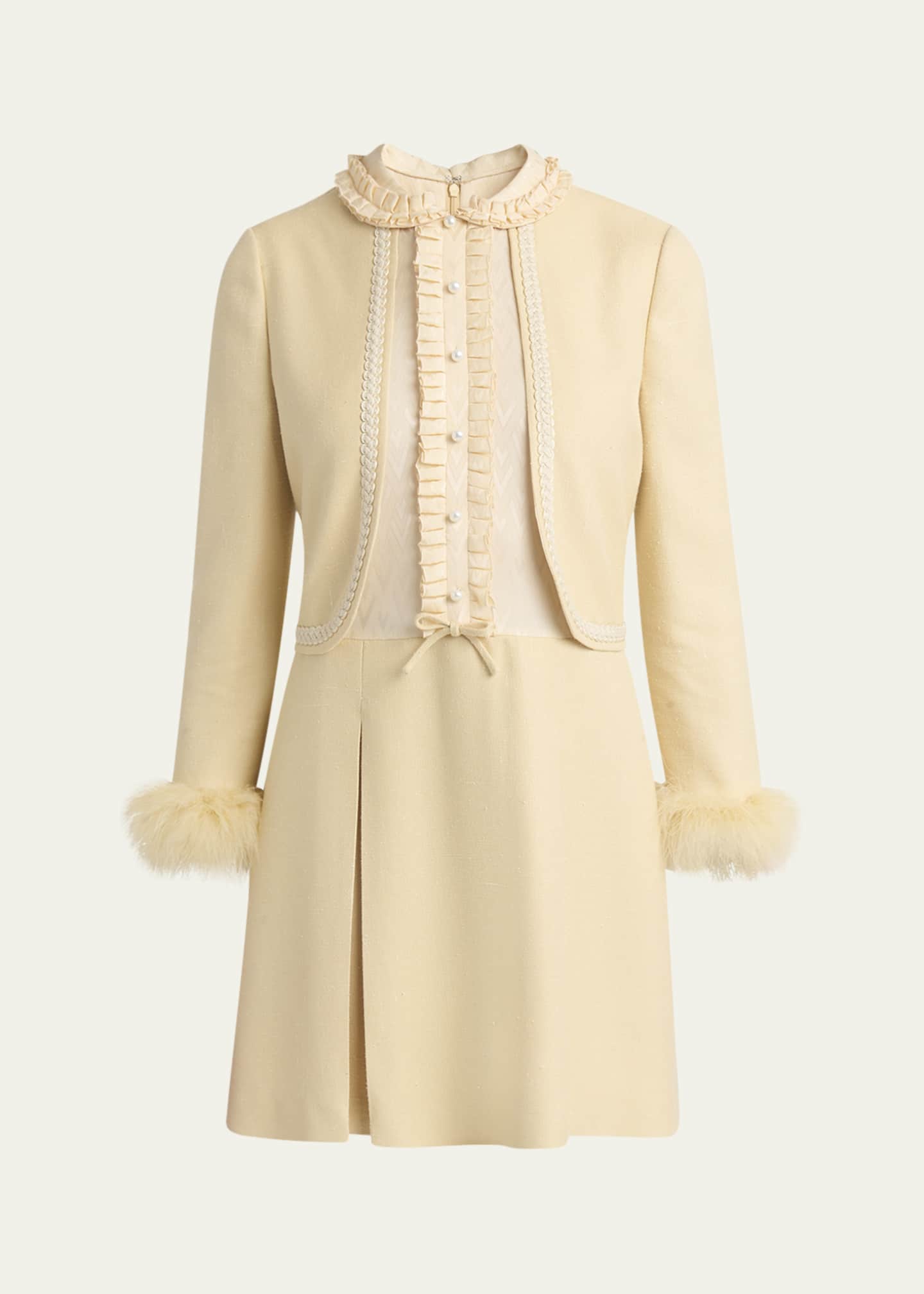 Valentino Garavani Layered Ruffle Feather Cuff Mini Dress Image 1 of 5