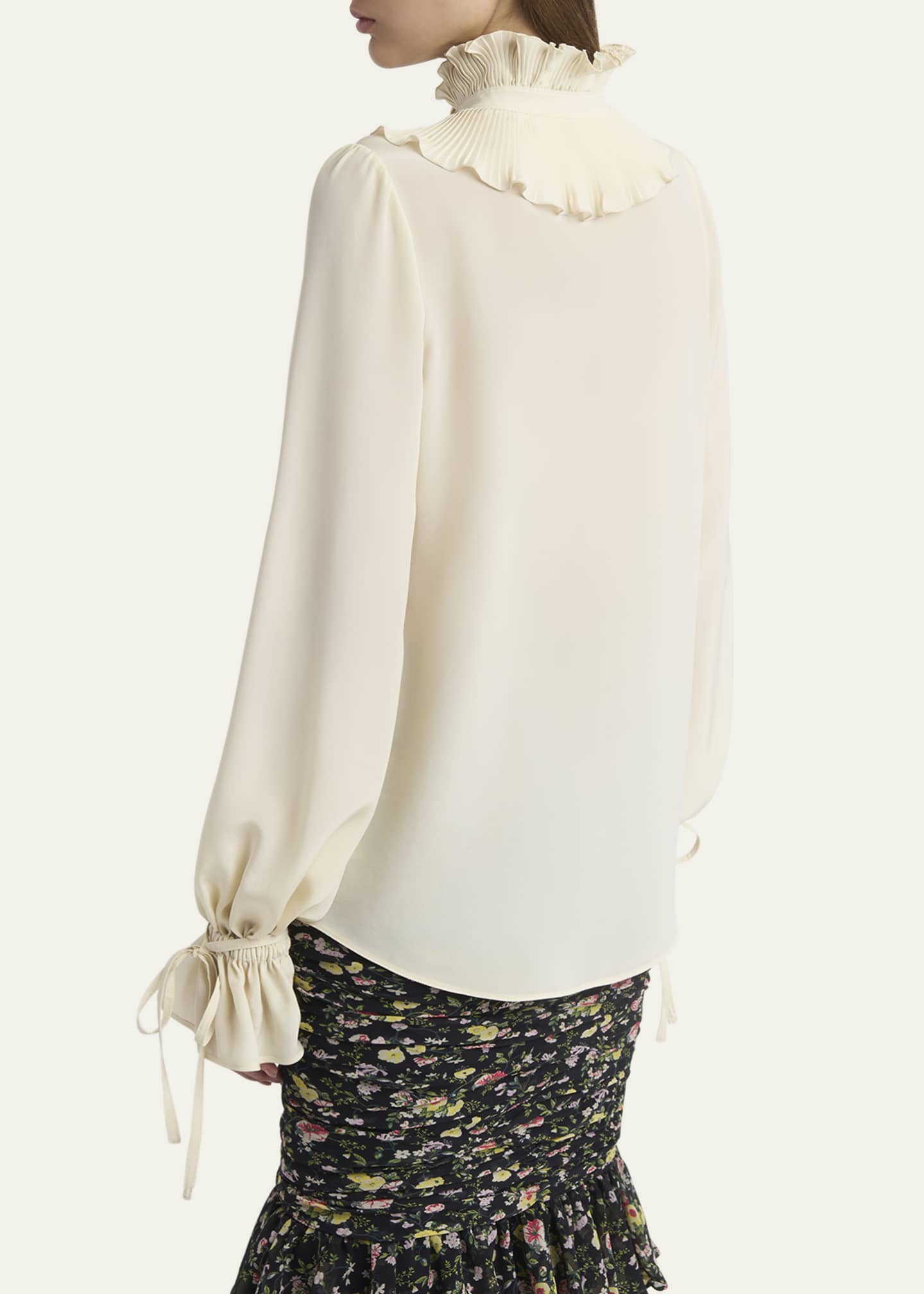 Valentino Garavani High Neck Pleated Ruffle Blouse Image 3 of 5