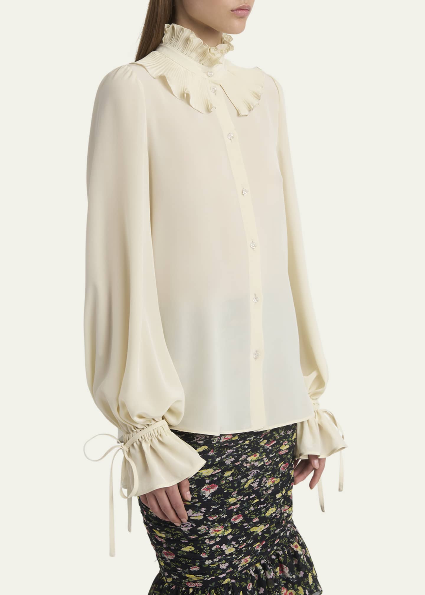 Valentino Garavani High Neck Pleated Ruffle Blouse Image 4 of 5