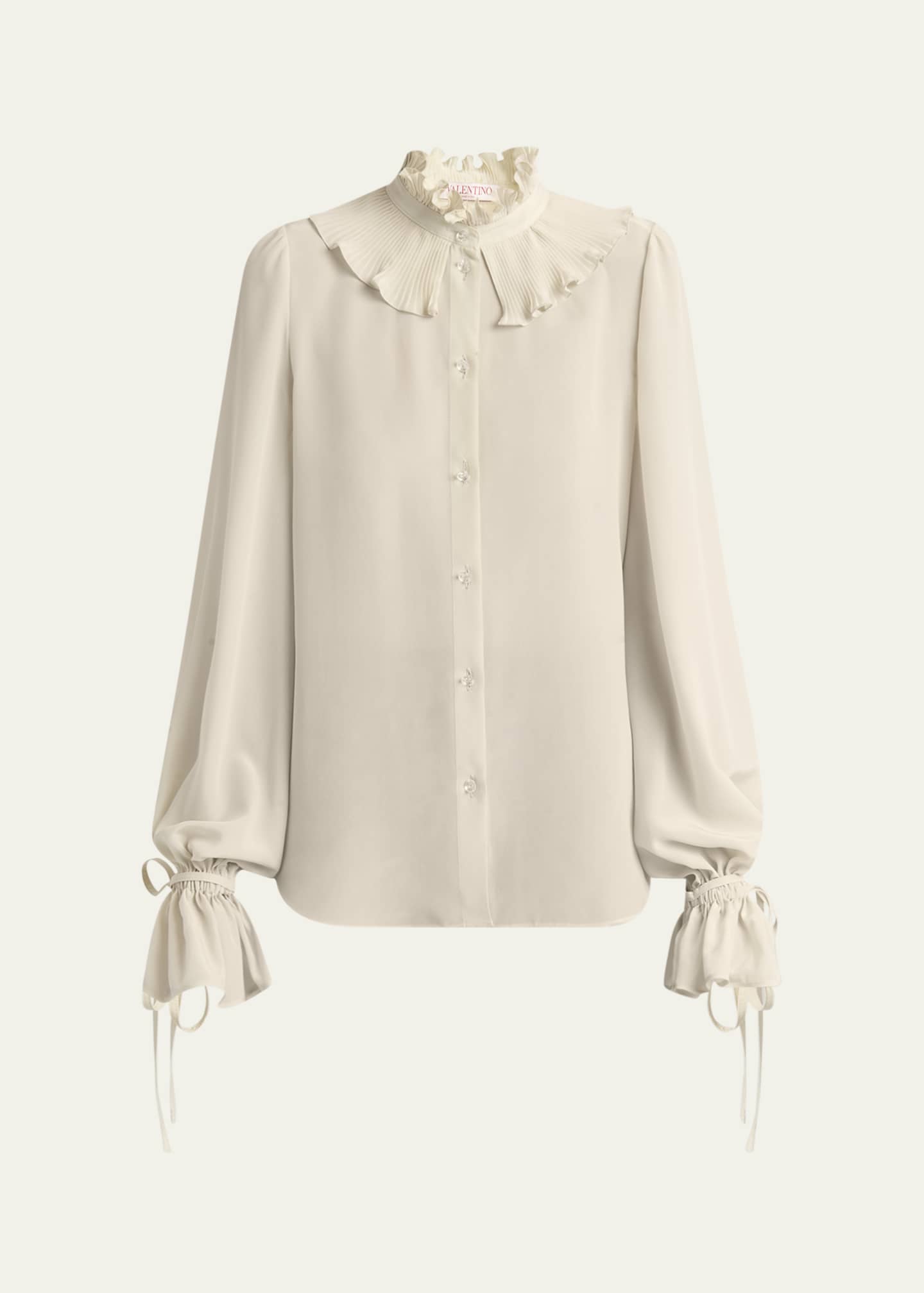 Valentino Garavani High Neck Pleated Ruffle Blouse Image 1 of 5