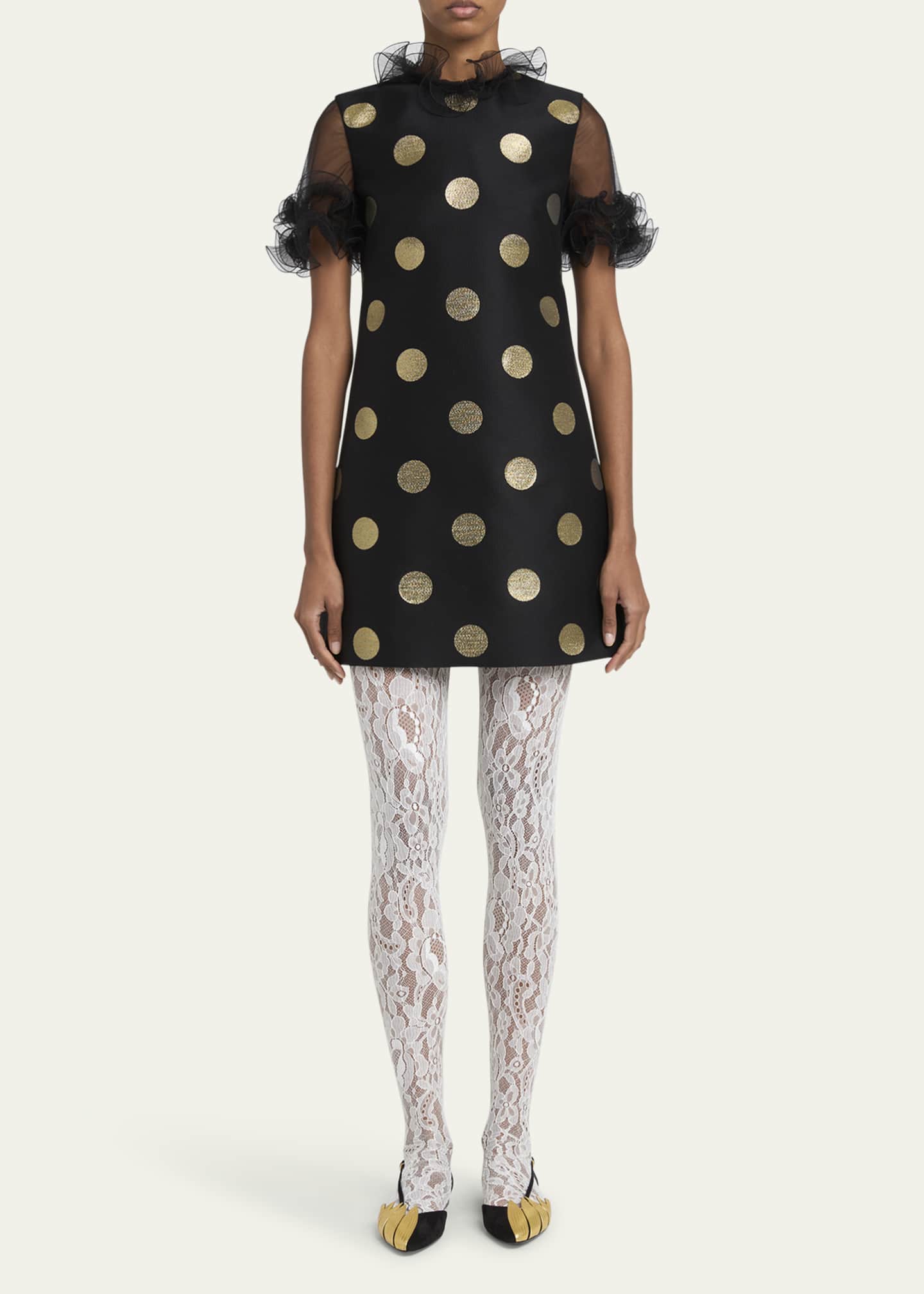 Valentino Garavani Metallic Polka Dot Sheer Ruffle Mini Dress Image 2 of 5