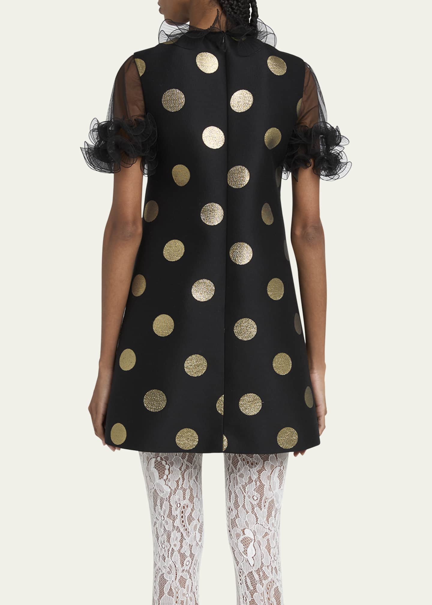Valentino Garavani Metallic Polka Dot Sheer Ruffle Mini Dress Image 3 of 5