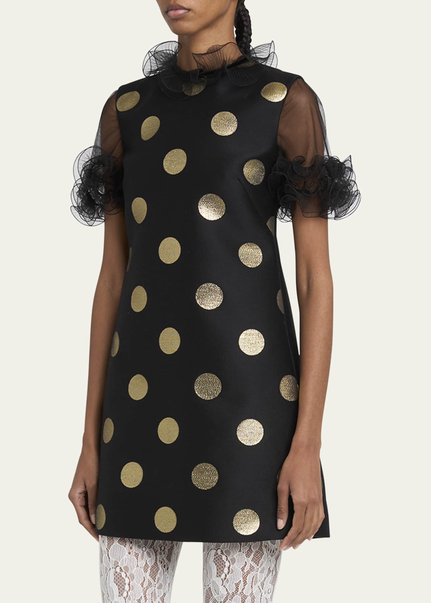 Valentino Garavani Metallic Polka Dot Sheer Ruffle Mini Dress Image 4 of 5