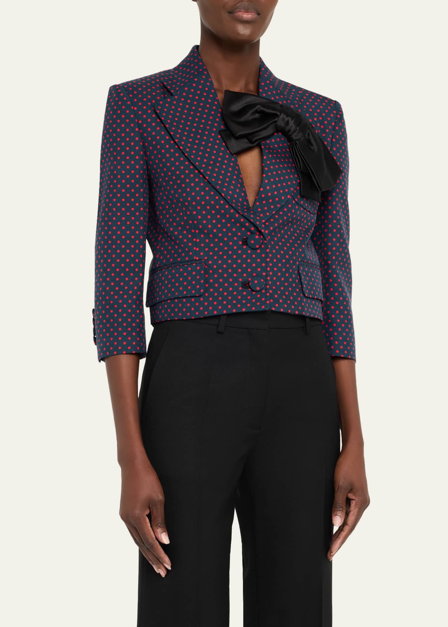 Valentino Garavani Bow Polka-Dot Crop Single-Breasted Jacket Image 4 of 5