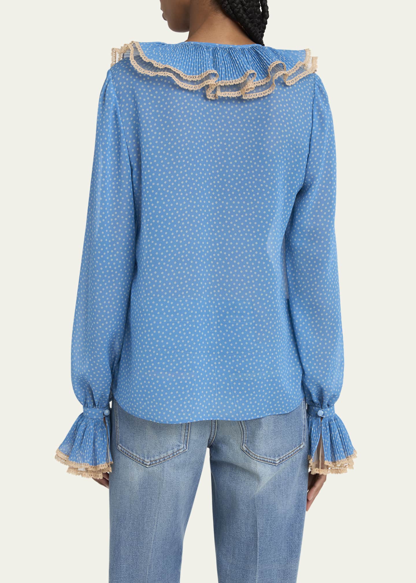 Valentino Garavani Ruffle Polka Dot Lace Trim Blouse Image 3 of 5