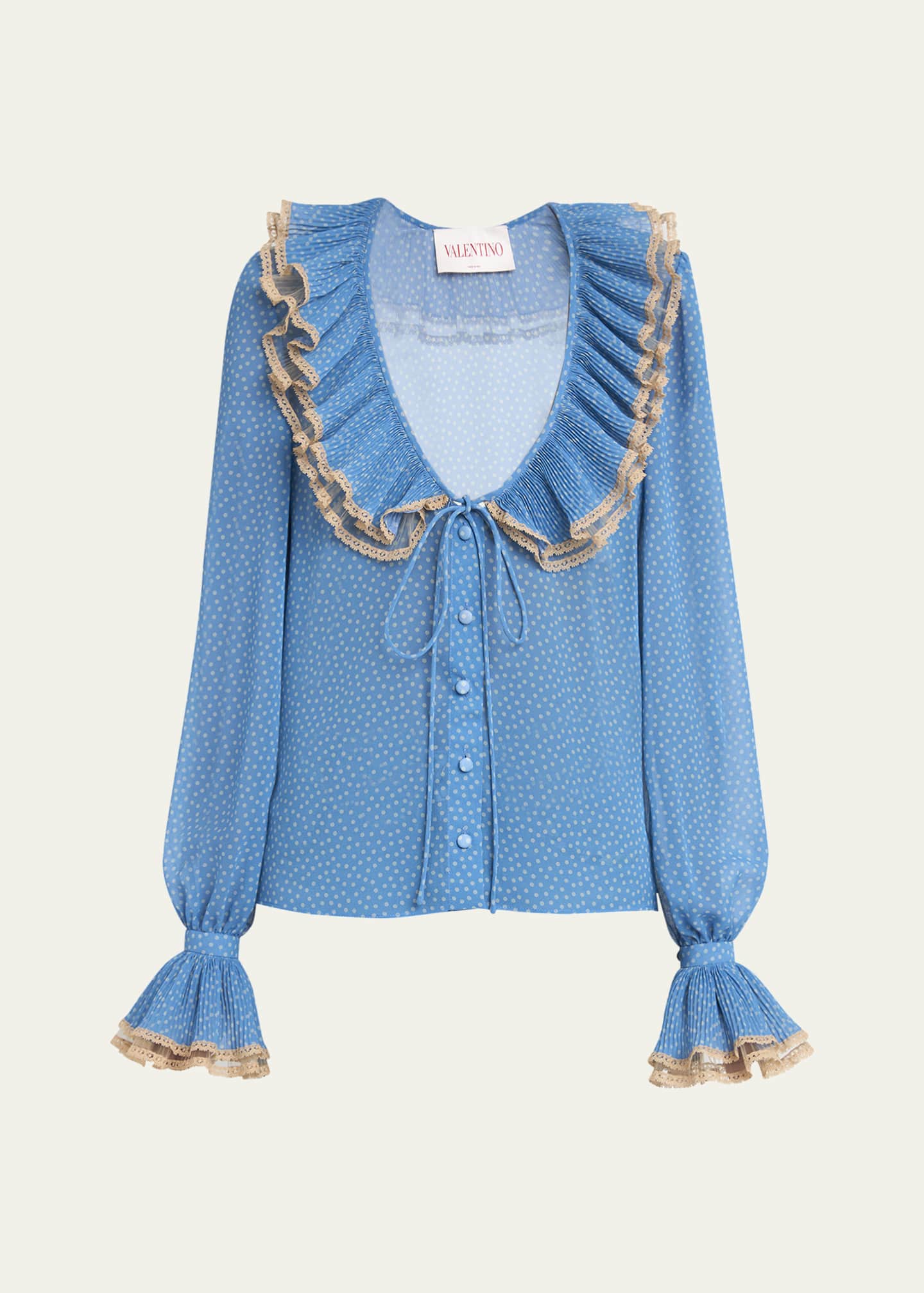 Valentino Garavani Ruffle Polka Dot Lace Trim Blouse Image 1 of 5