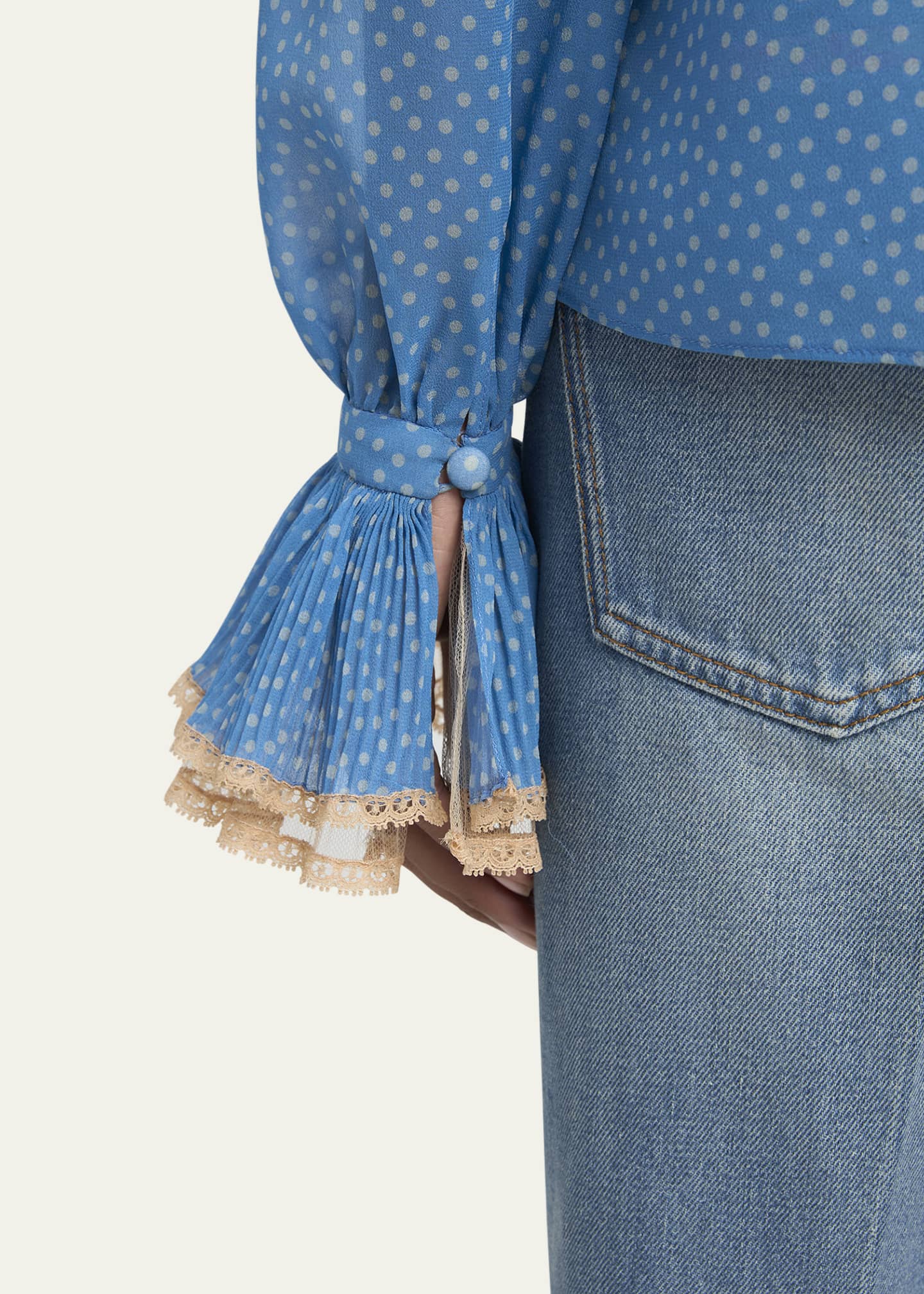 Valentino Garavani Ruffle Polka Dot Lace Trim Blouse Image 5 of 5