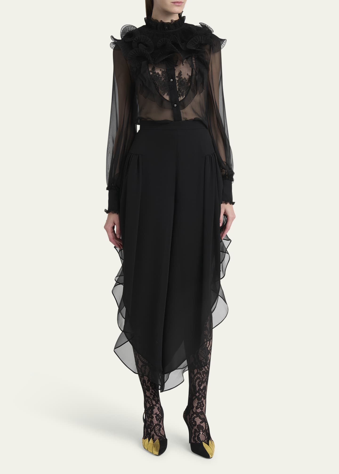 Valentino Garavani Ruffle Lace Sheer Chiffon Blouse Image 2 of 5