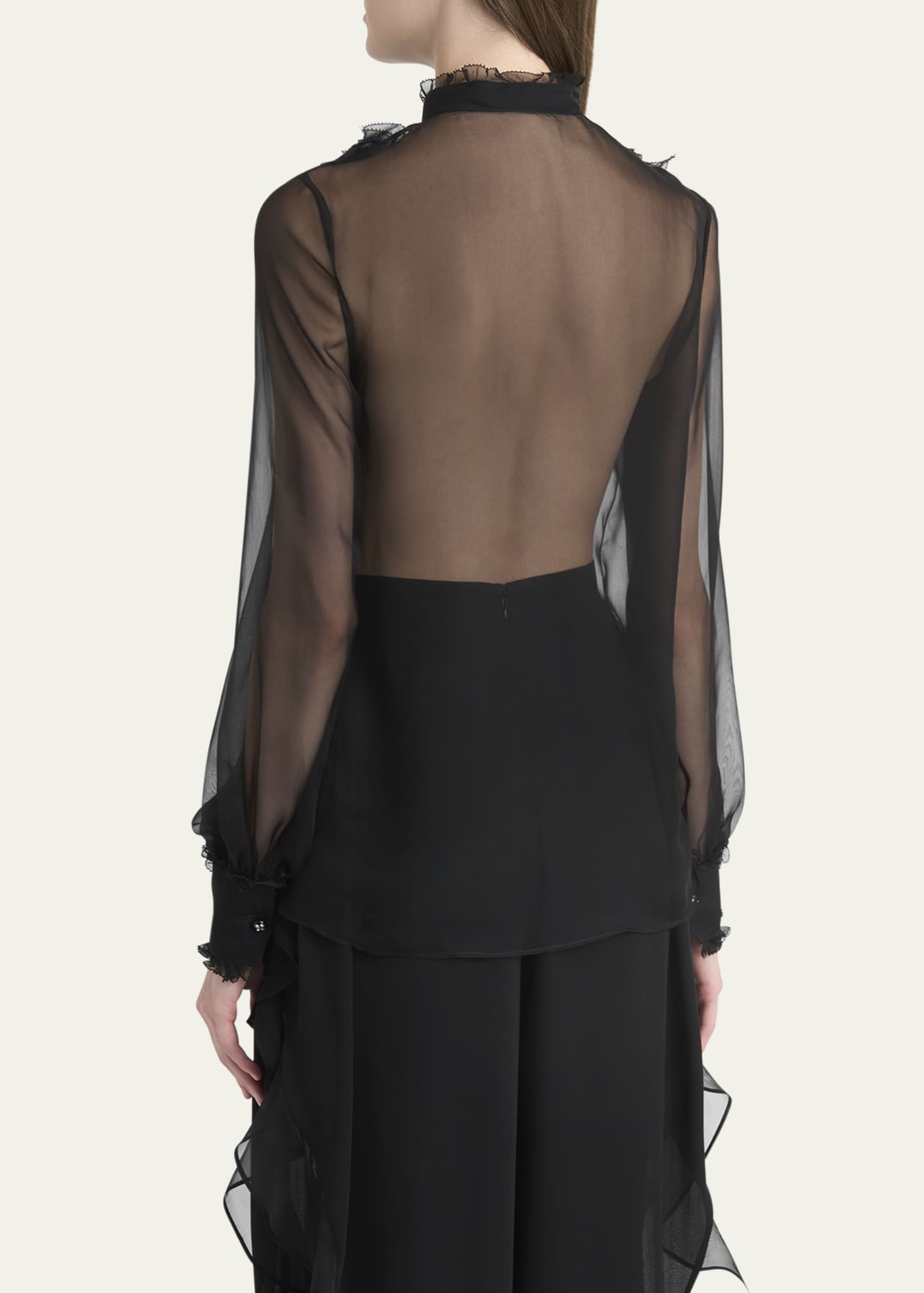 Valentino Garavani Ruffle Lace Sheer Chiffon Blouse Image 3 of 5