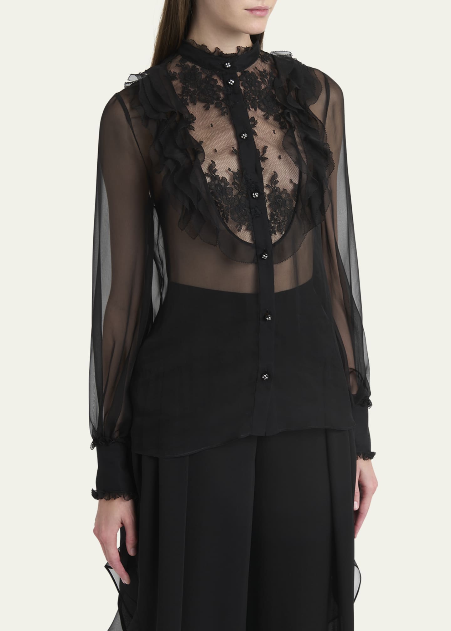 Valentino Garavani Ruffle Lace Sheer Chiffon Blouse Image 4 of 5