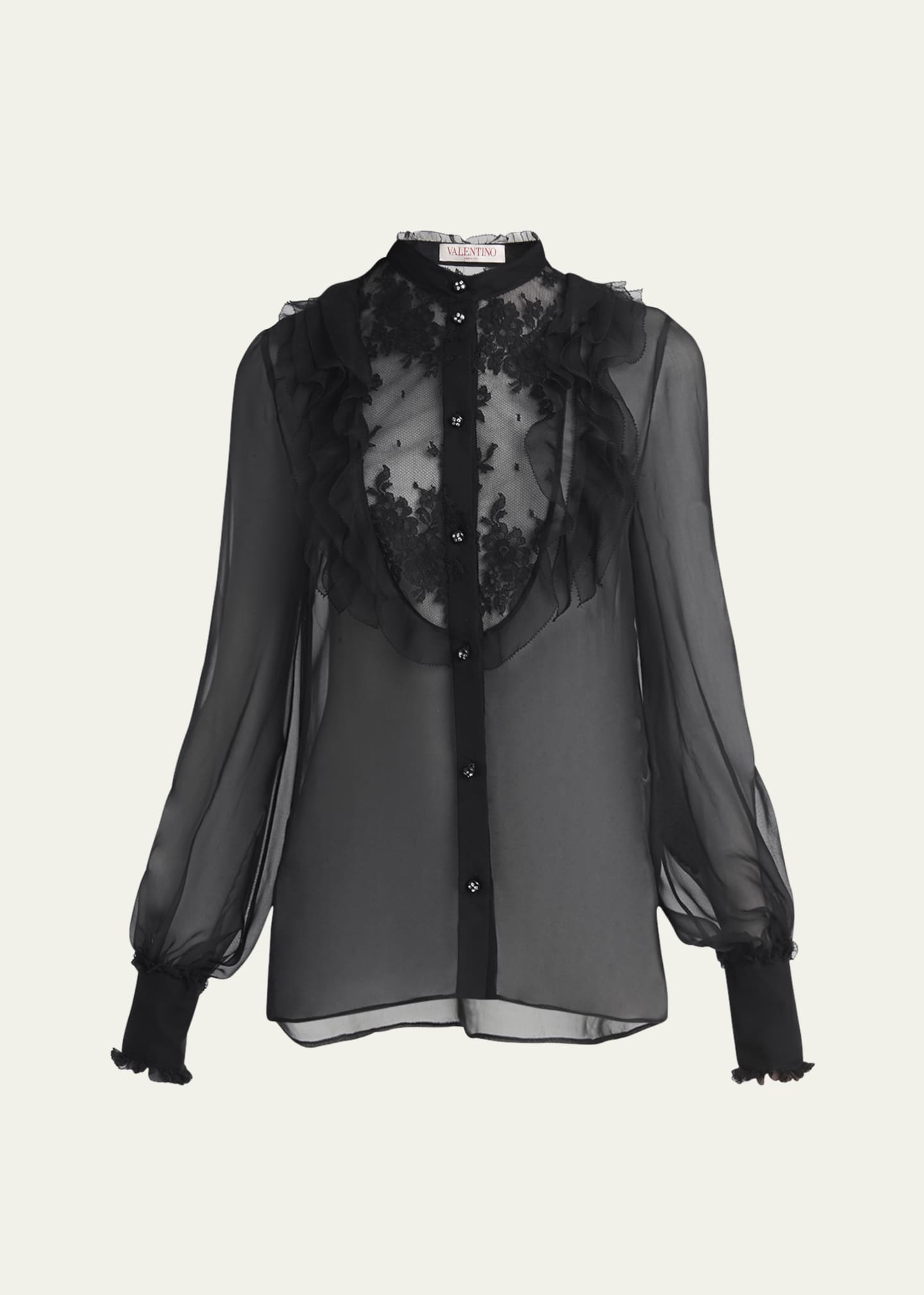 Valentino Garavani Ruffle Lace Sheer Chiffon Blouse Image 1 of 5