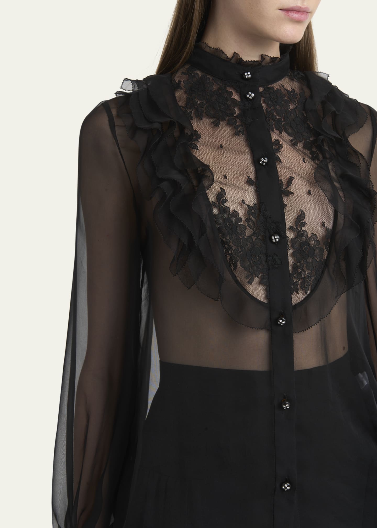 Valentino Garavani Ruffle Lace Sheer Chiffon Blouse Image 5 of 5