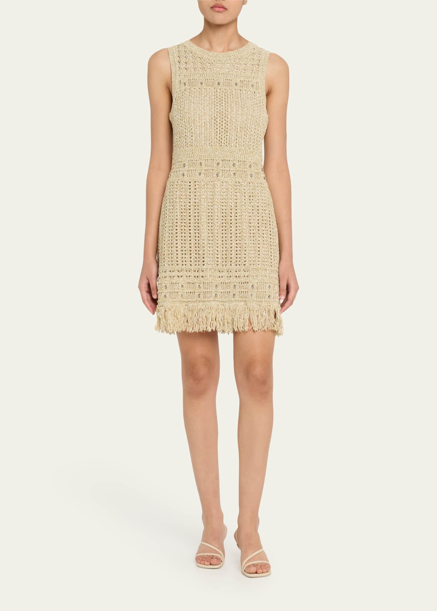 Milly Beaded Fringe-Hem Knit Mini Dress Image 2 of 5