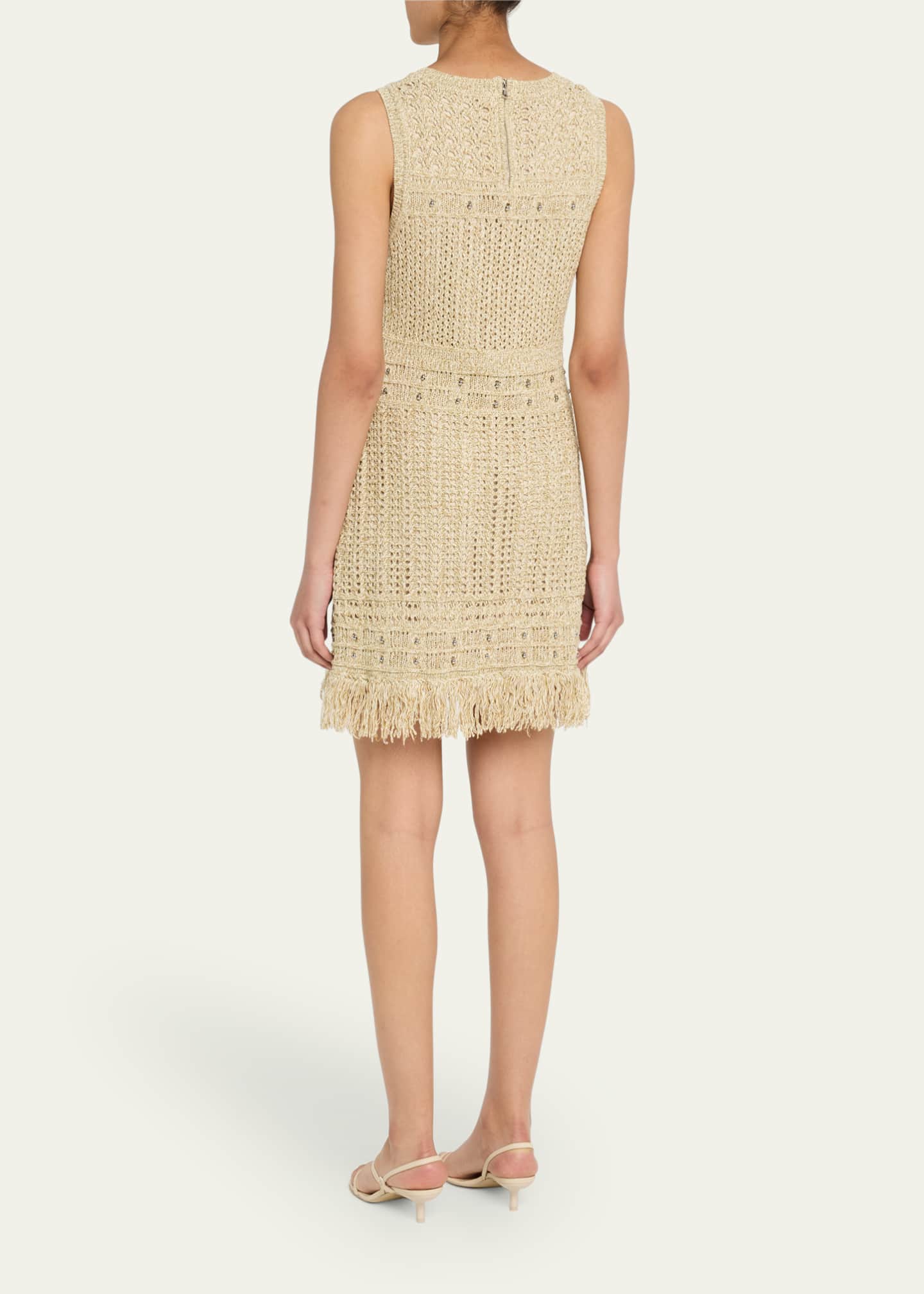 Milly Beaded Fringe-Hem Knit Mini Dress Image 3 of 5