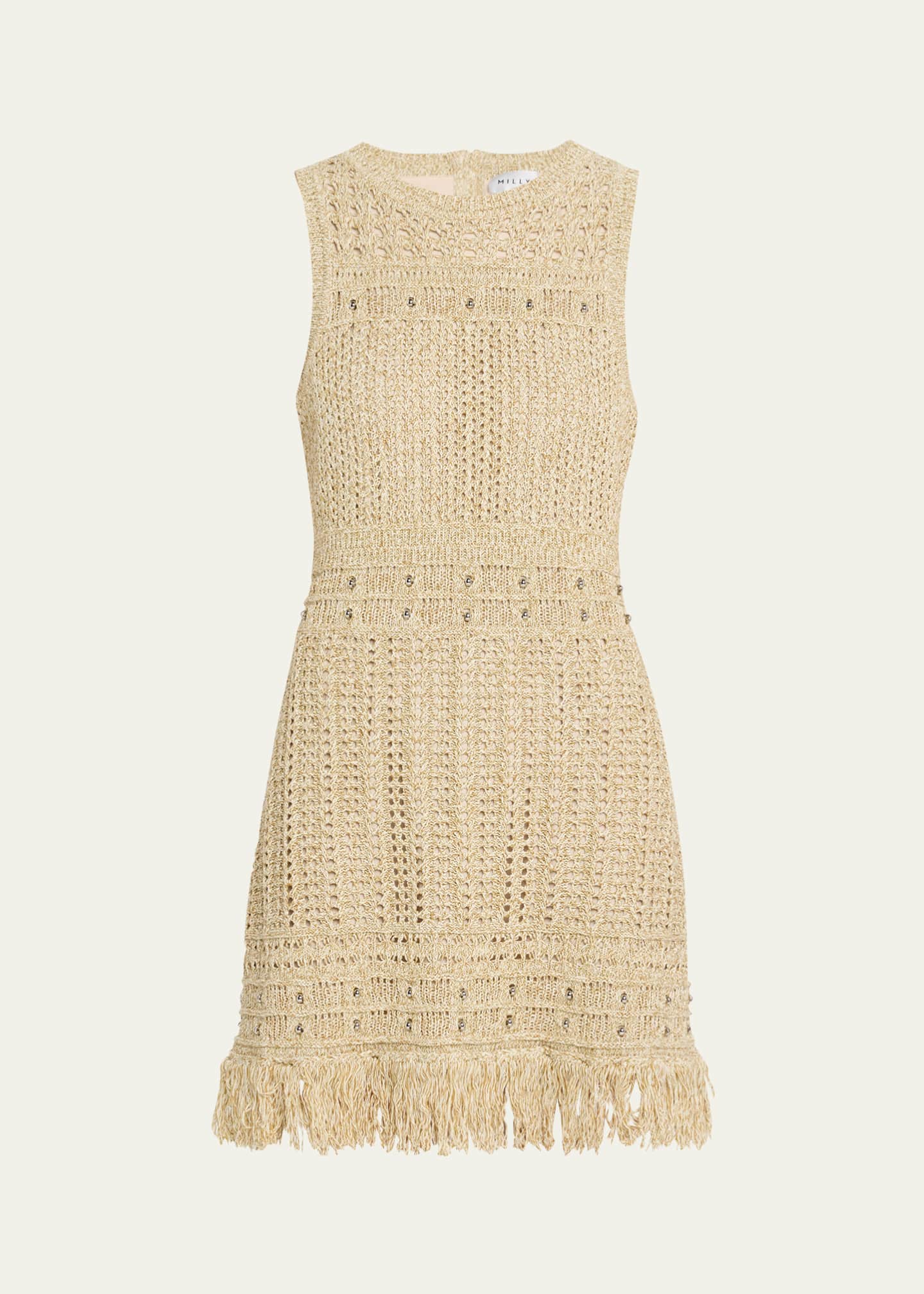 Milly Beaded Fringe-Hem Knit Mini Dress Image 1 of 5
