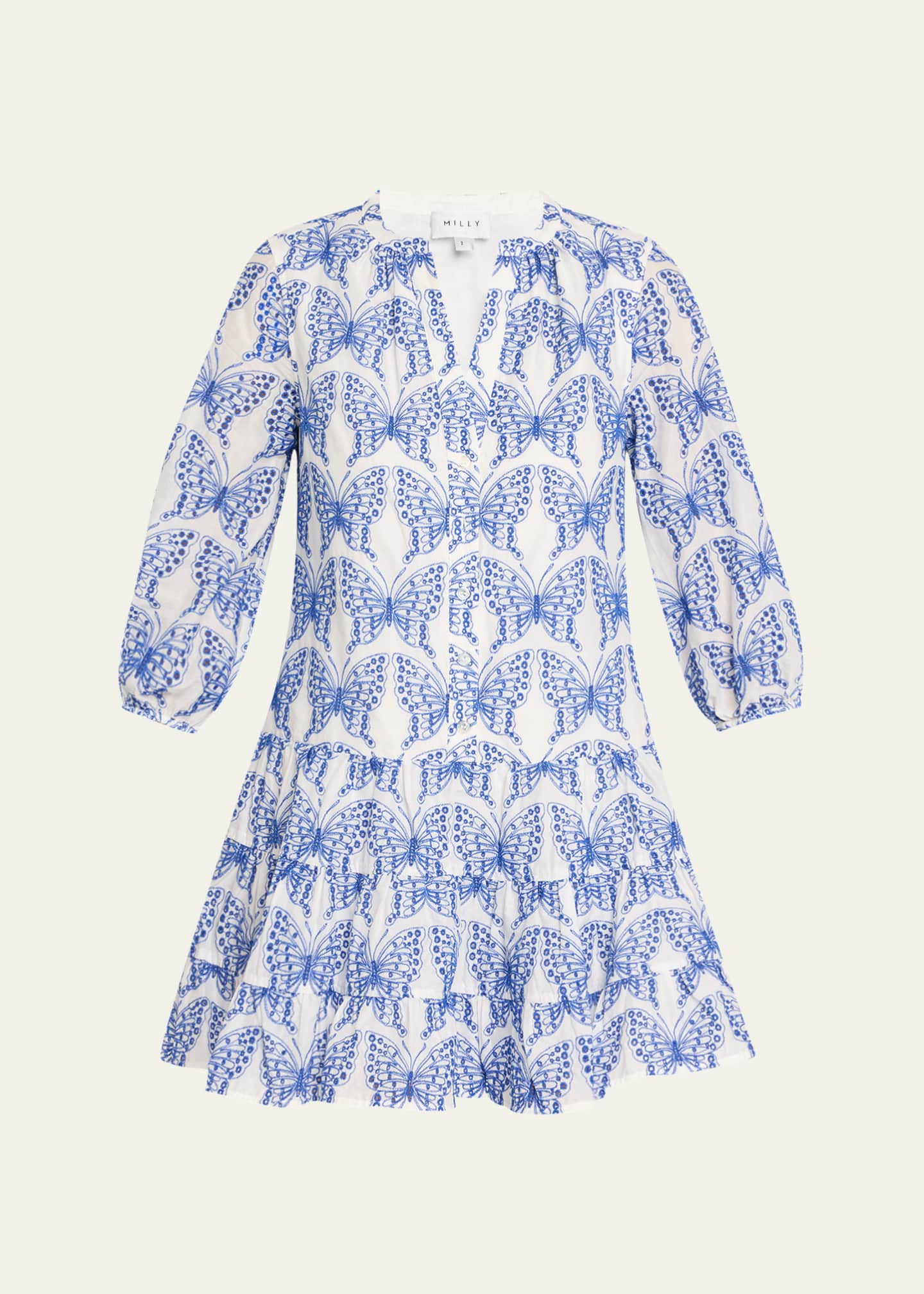 Milly Tiered Eyelet Butterfly-Embroidered Mini Dress Image 1 of 5