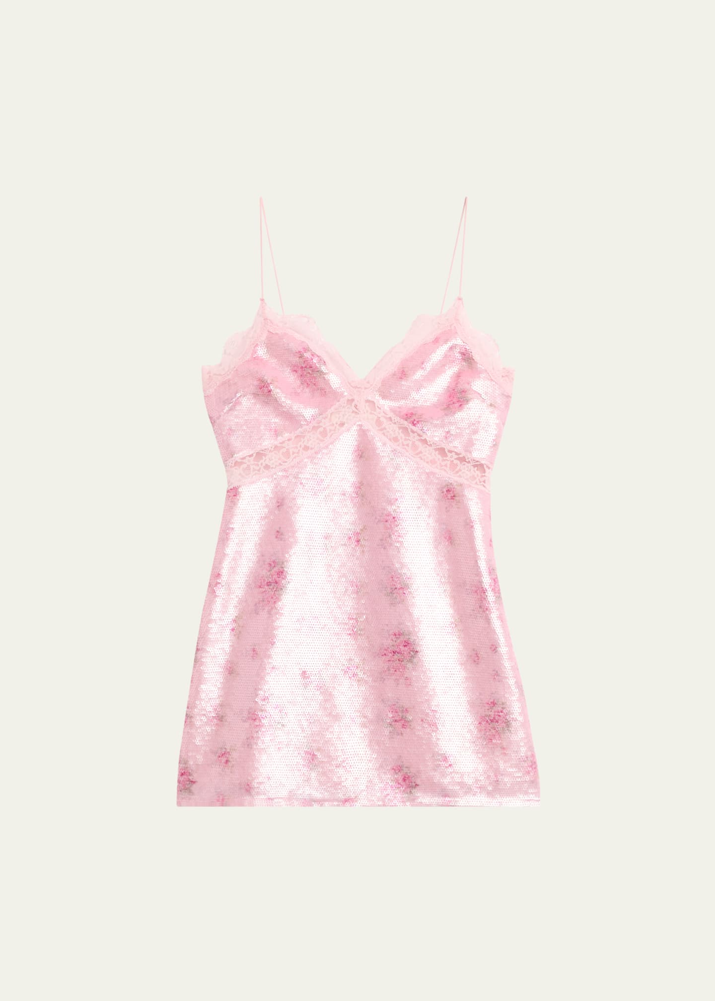 LoveShackFancy Finta Sequined Lace-Trim Mini Dress Image 1 of 5