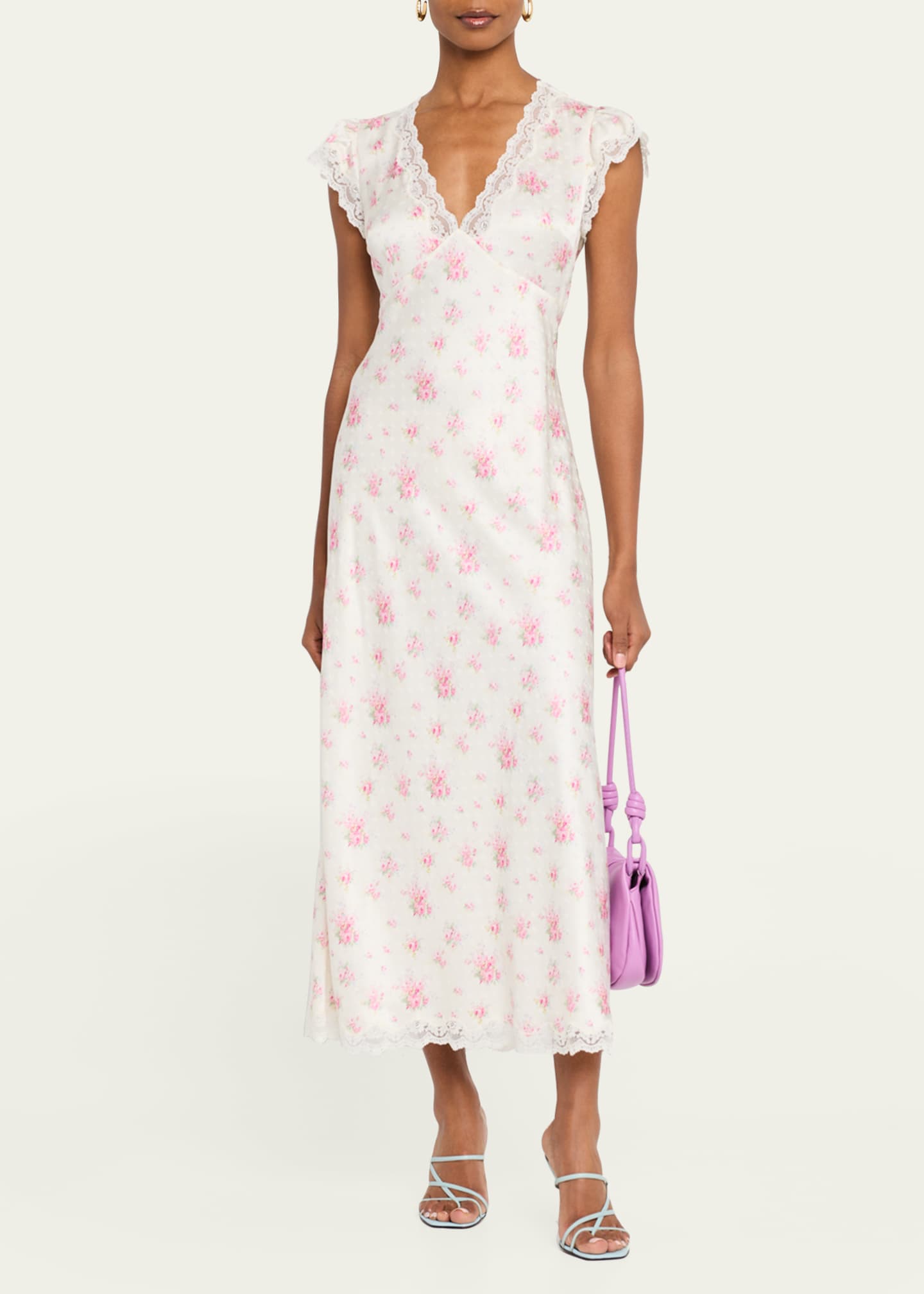 LoveShackFancy Theodore Floral Satin Midi Dress Image 2 of 5