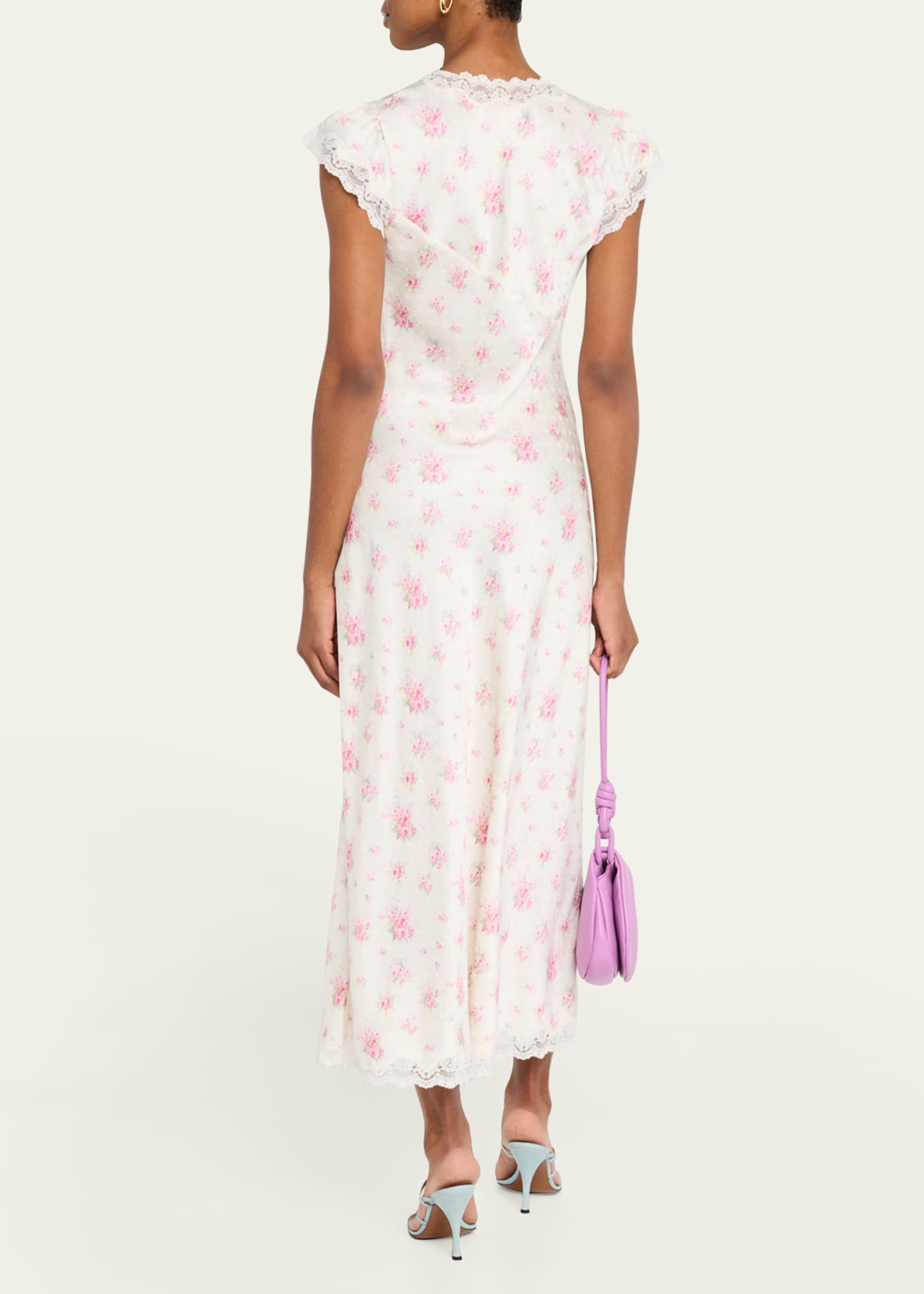 LoveShackFancy Theodore Floral Satin Midi Dress Image 3 of 5
