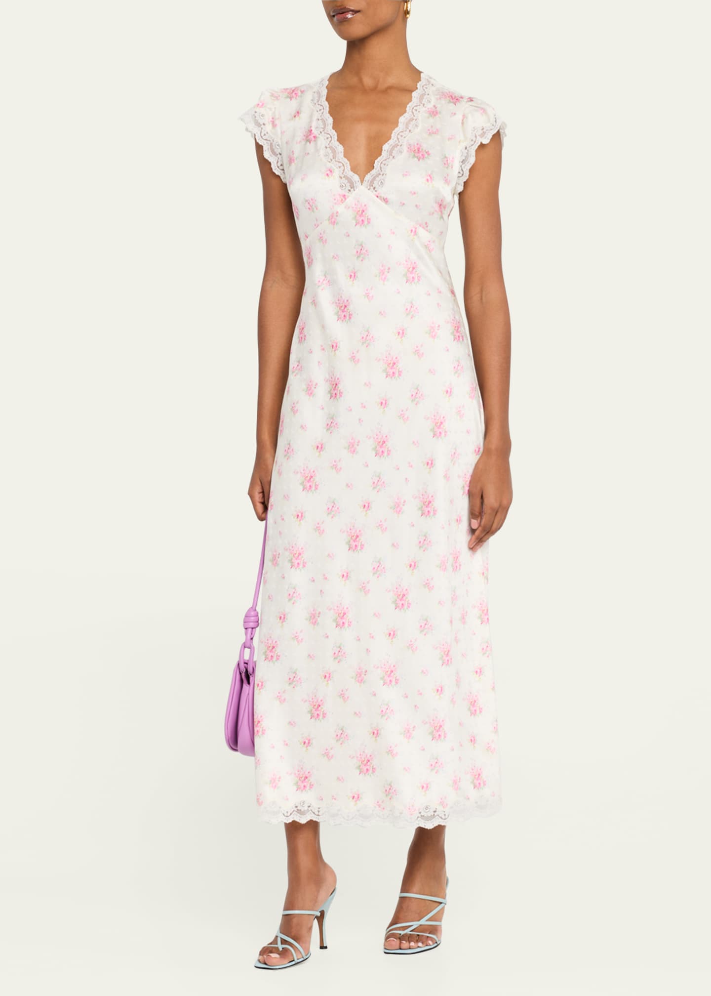 LoveShackFancy Theodore Floral Satin Midi Dress Image 4 of 5