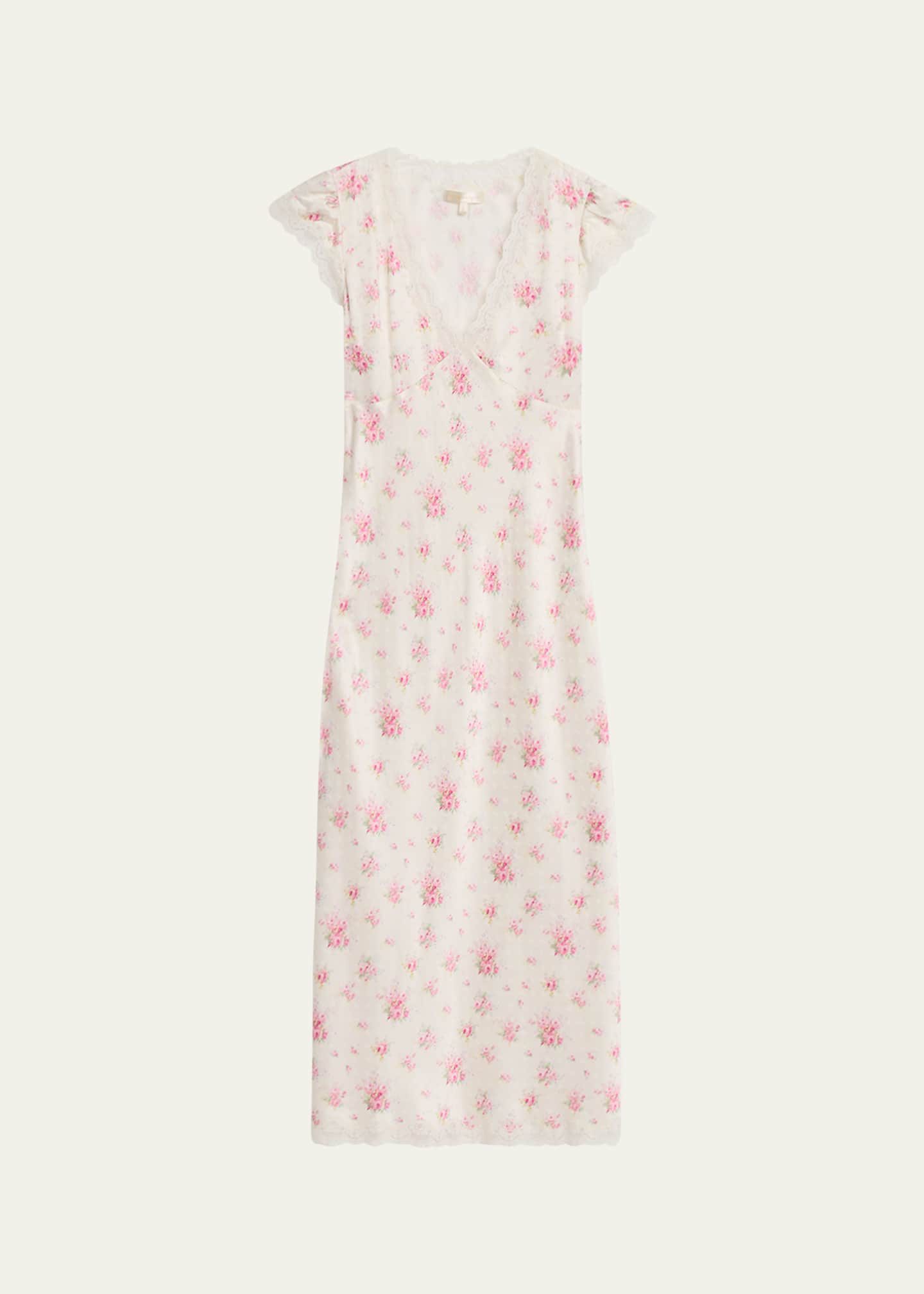 LoveShackFancy Theodore Floral Satin Midi Dress Image 1 of 5