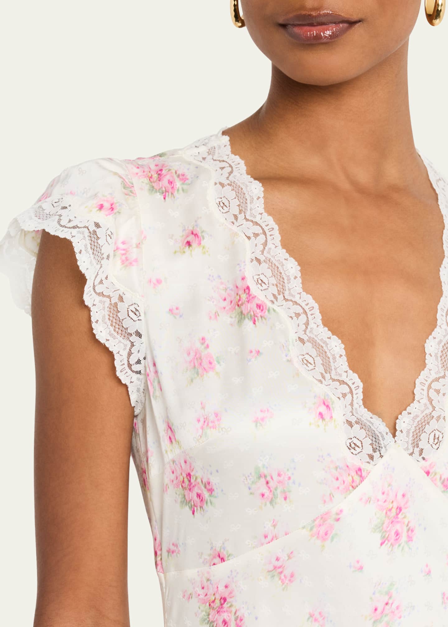 LoveShackFancy Theodore Floral Satin Midi Dress Image 5 of 5