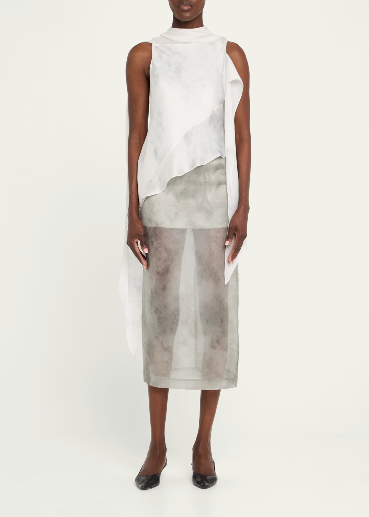 GRACE LING Fog Print Silk Organza Midi Skirt Image 2 of 5