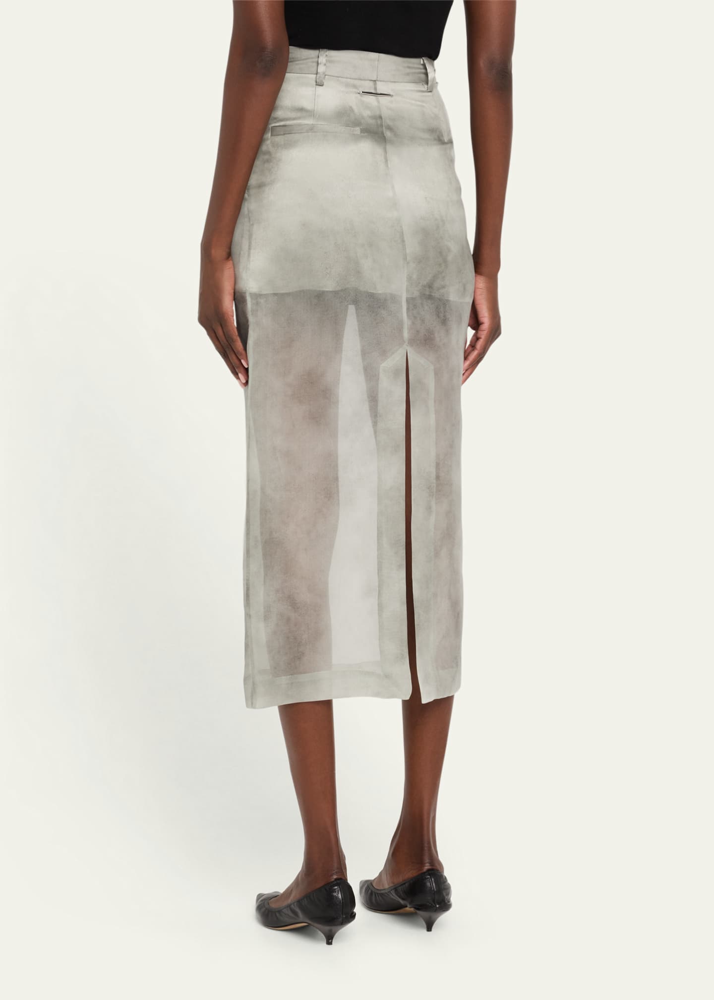 GRACE LING Fog Print Silk Organza Midi Skirt Image 3 of 5