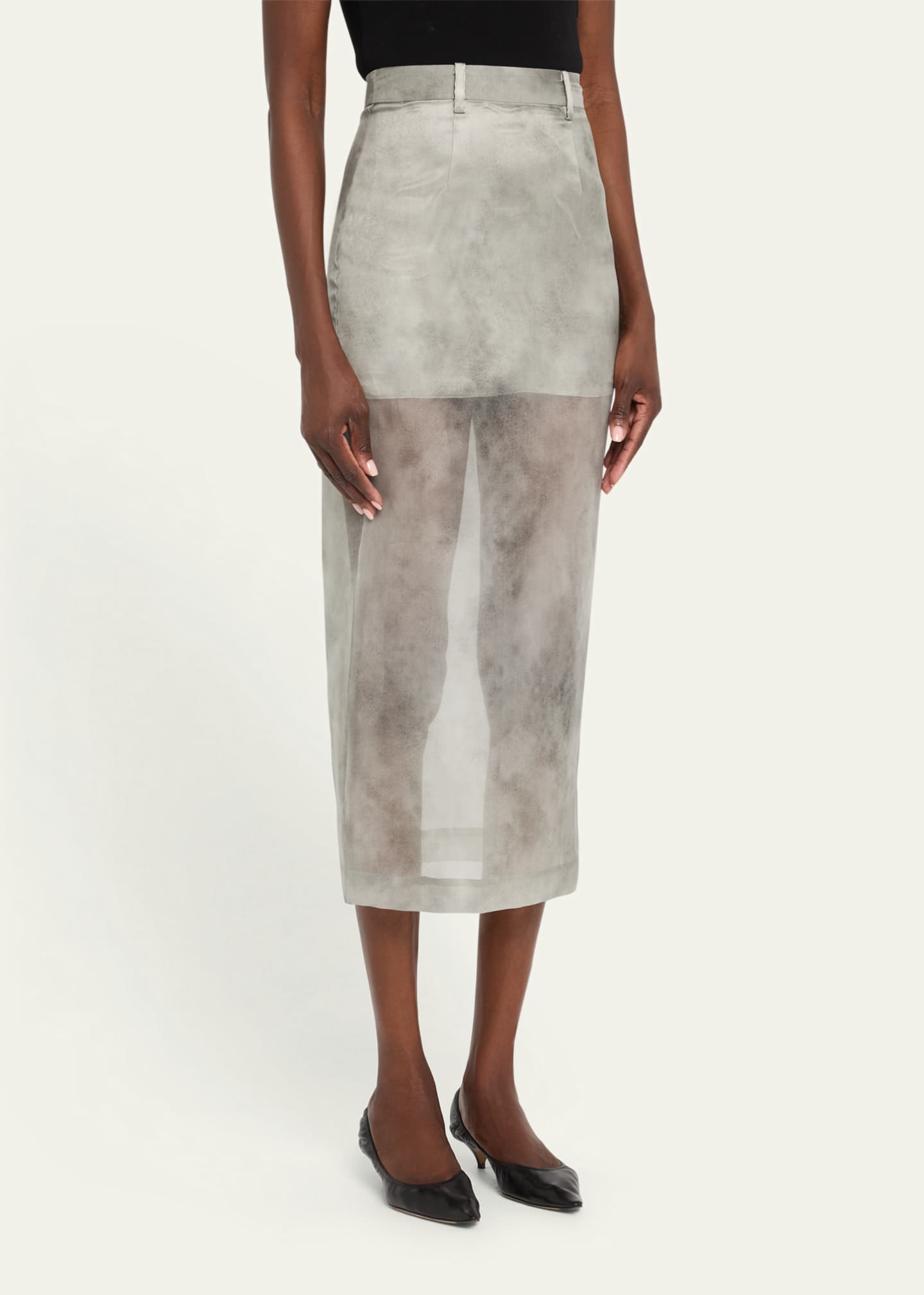 GRACE LING Fog Print Silk Organza Midi Skirt Image 4 of 5