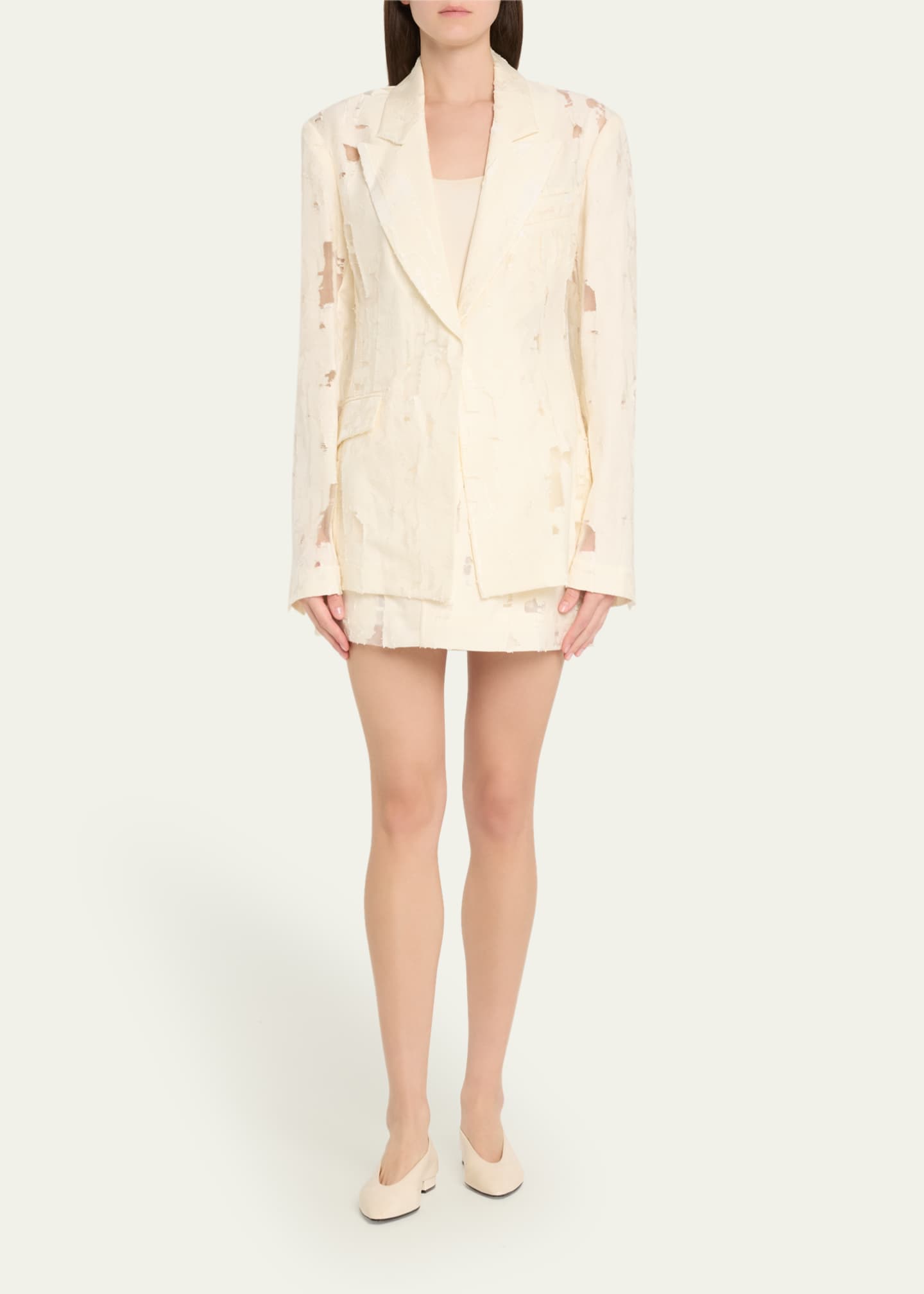 GRACE LING Peak-Lapel Distressed Burnout Blazer Image 2 of 5